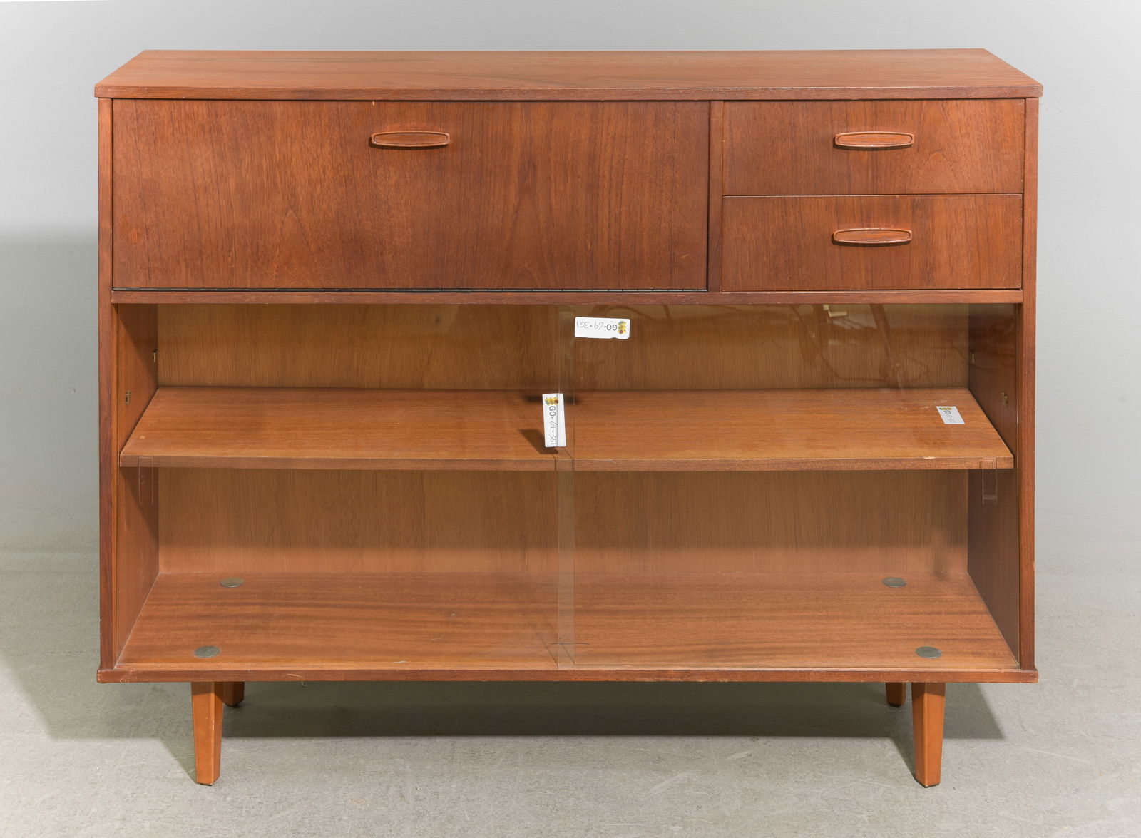 Mid Century Modern Sliding Glass Door Cabinet - Avalon: Danish Modern Style Sliding Glass Door Bookcase / Cabinet - Avalon - 35.5 in tall x 45 x 12