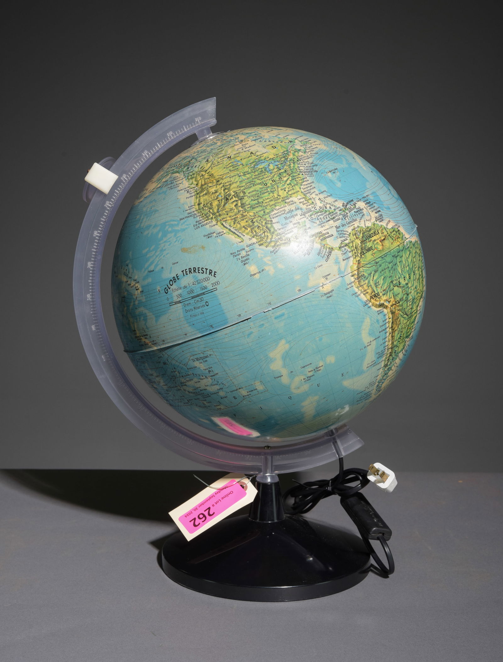 Italian Illuminated World Globe: Italian Illuminated World Globe - 18 in tall x 13 x 12