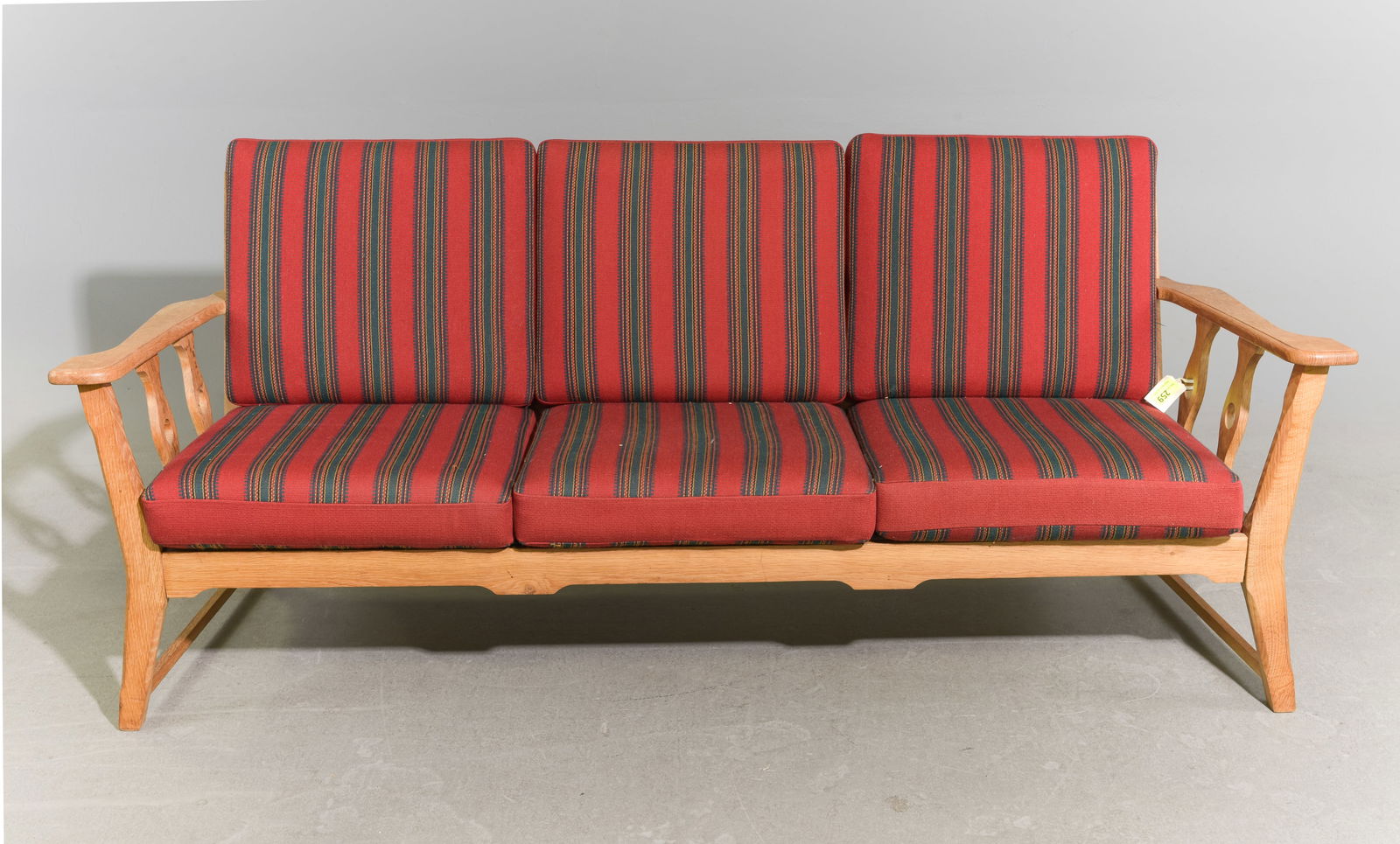 Danish Oak Red Upholstered Three Seater Sofa (1 of 3)