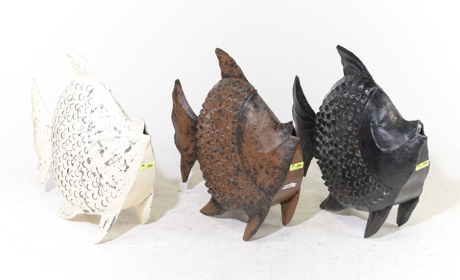 Three Assorted Large Metal Decorative Fish #3: Three Assorted Large Metal Decorative Fish - 30 in tall x 31 x 7 each