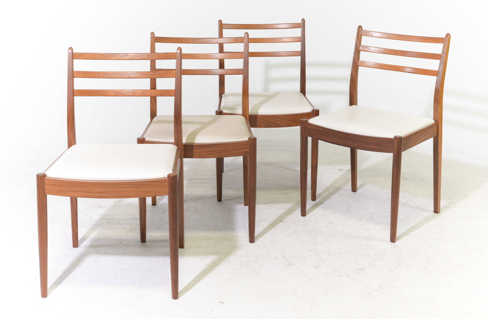 Mid Century Modern Set of 4 Ladder Back Chairs: Danish Modern Style Set of 4 Teak Ladder Back Dining Chairs - 33 in tall x 19 x 18 each with a seat height of 17 inches