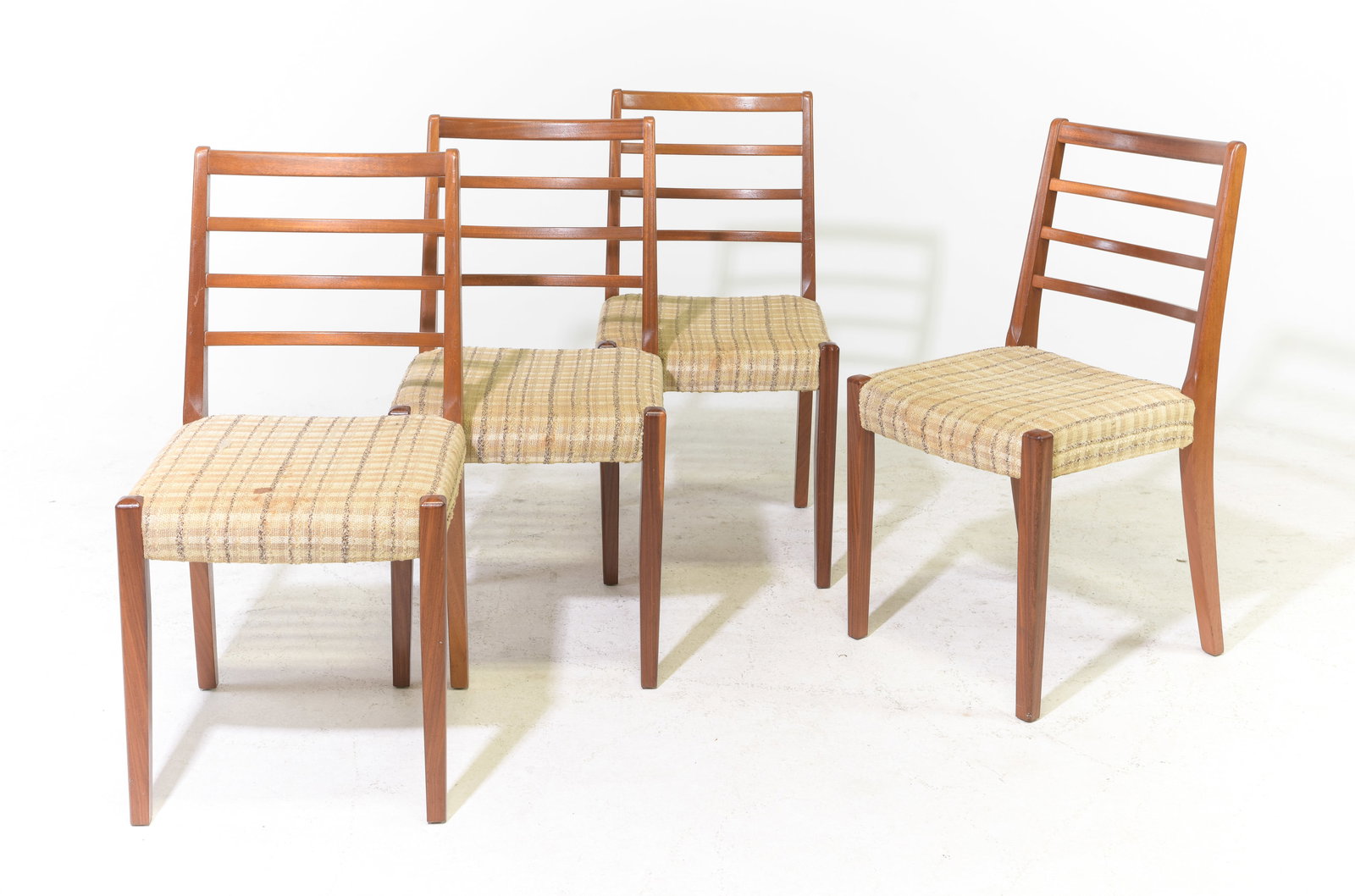 Mid Century Modern Set of 4 Ladder Back Chairs: Danish Modern Style Set of 4 Ladder Back Dining Chairs - 33.5 in tall x 17 x 17 each with a seat height of 16.5 inches