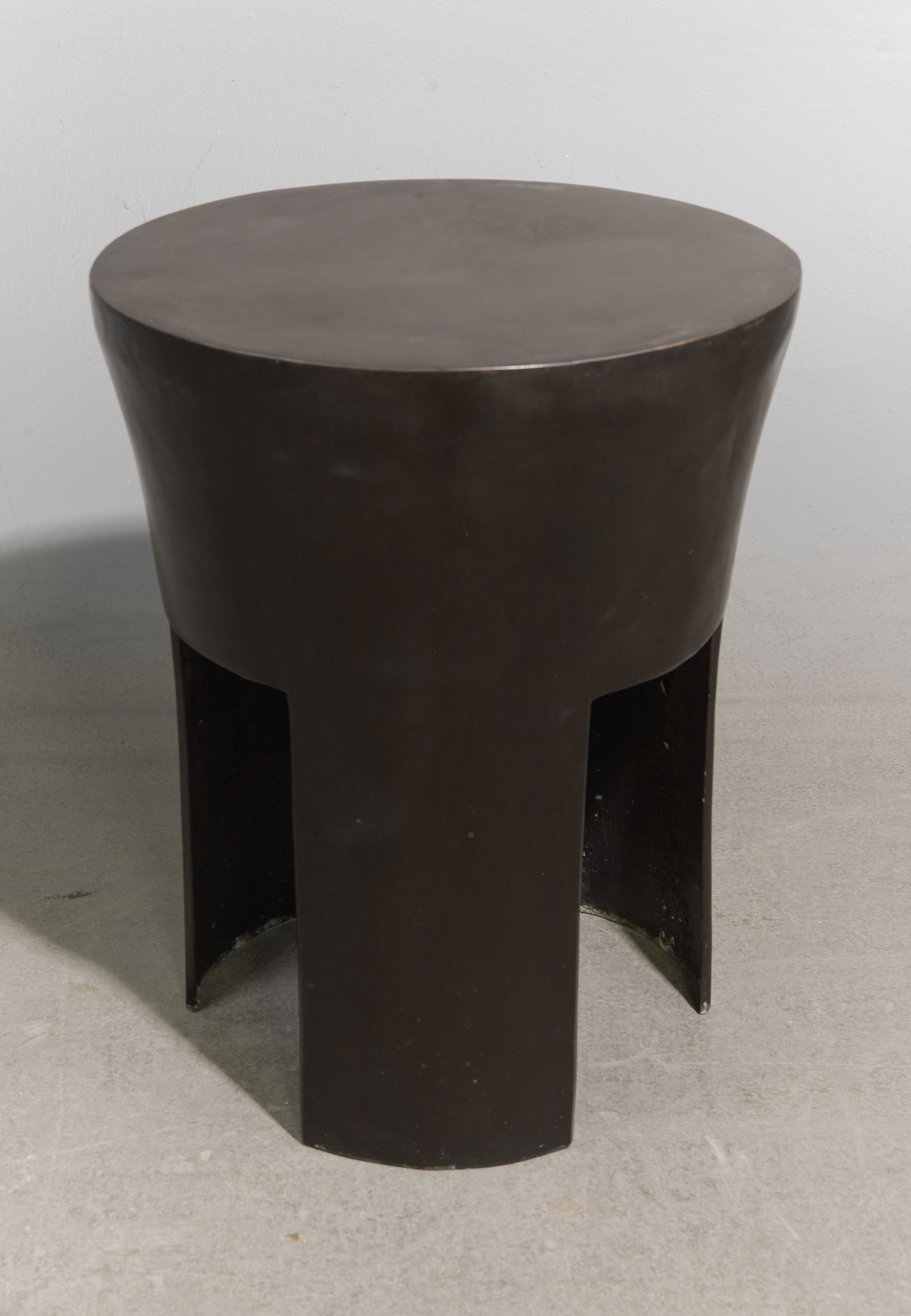 Modernist Heavy Bronze / Metal Occasional Table: Modernist Heavy Bronze / Metal Occasional Table similar in style to "Besshoei" or the Sparta end table by Kreiss - 23.5 in tall x 18 inch diameter