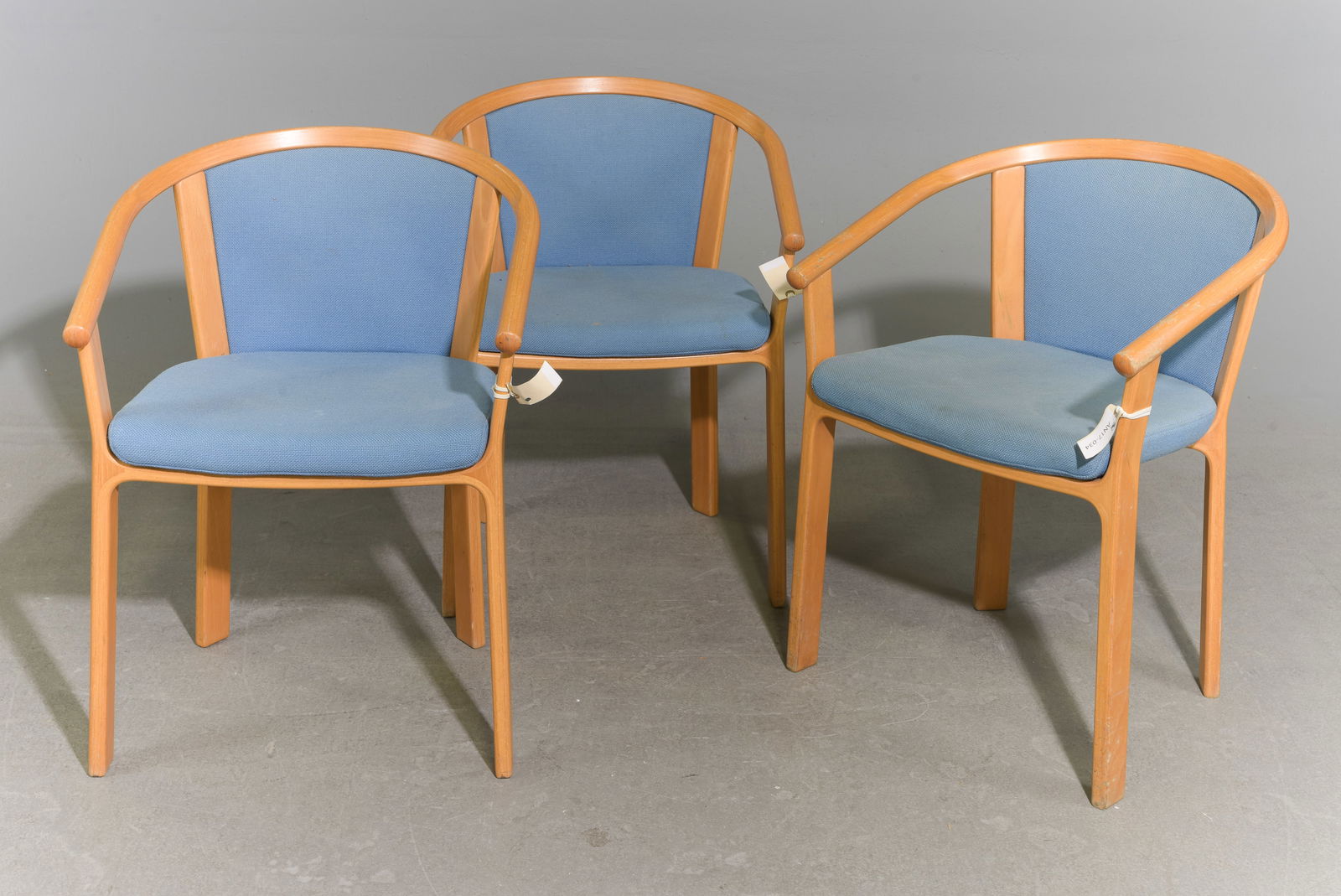 2 Danish Modern Leather Upholstered Arm Chairs: 2 Danish Mid Century Modern Leather Upholstered Arm Chairs - 39 in tall x 25 x 28 with a seat height of 16 inches and 32 in tall x 25 x 28 with a seat height of 15 inches