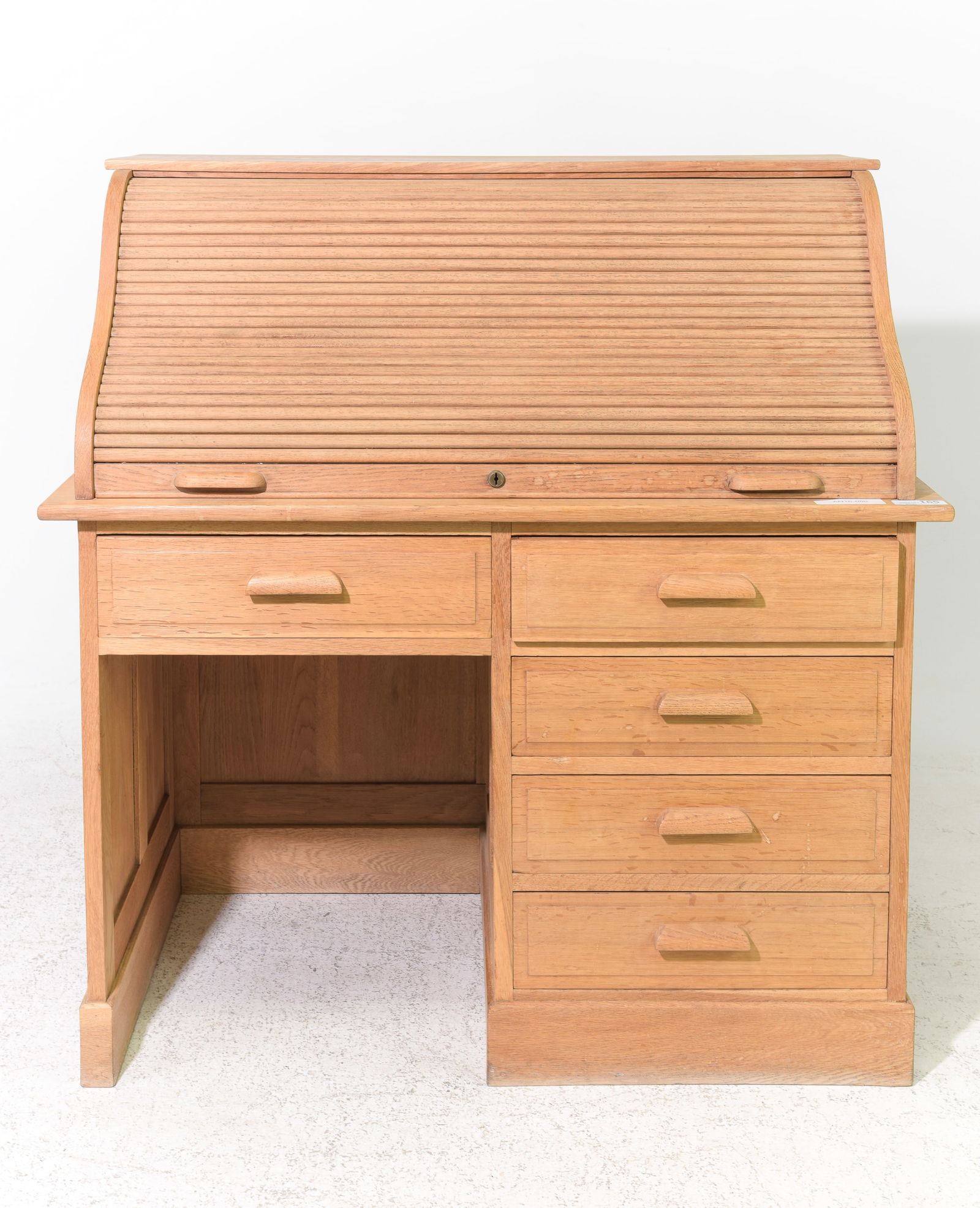 Danish Oak Scroll / Roll Top Desk: Danish Oak Scroll Top Desk - 47.5 in tall x 45.5 x 27, Kneehole is 23 x 20 - - Similar in style to / possibly by : S. Thrane & Son / Henning Kjaernulf / Guillerme & Chambron.