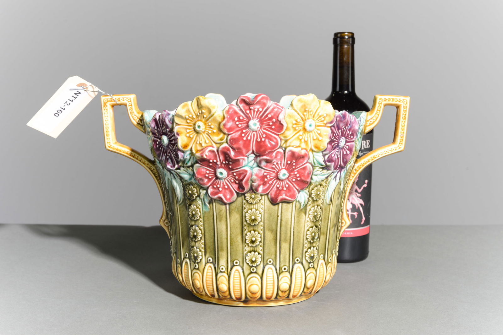 Onnaing Majolica Jardiniere / Planter - Floral #1: Onnaing Majolica Jardiniere / Planter - Floral - 9 in tall x 13.5 x 10