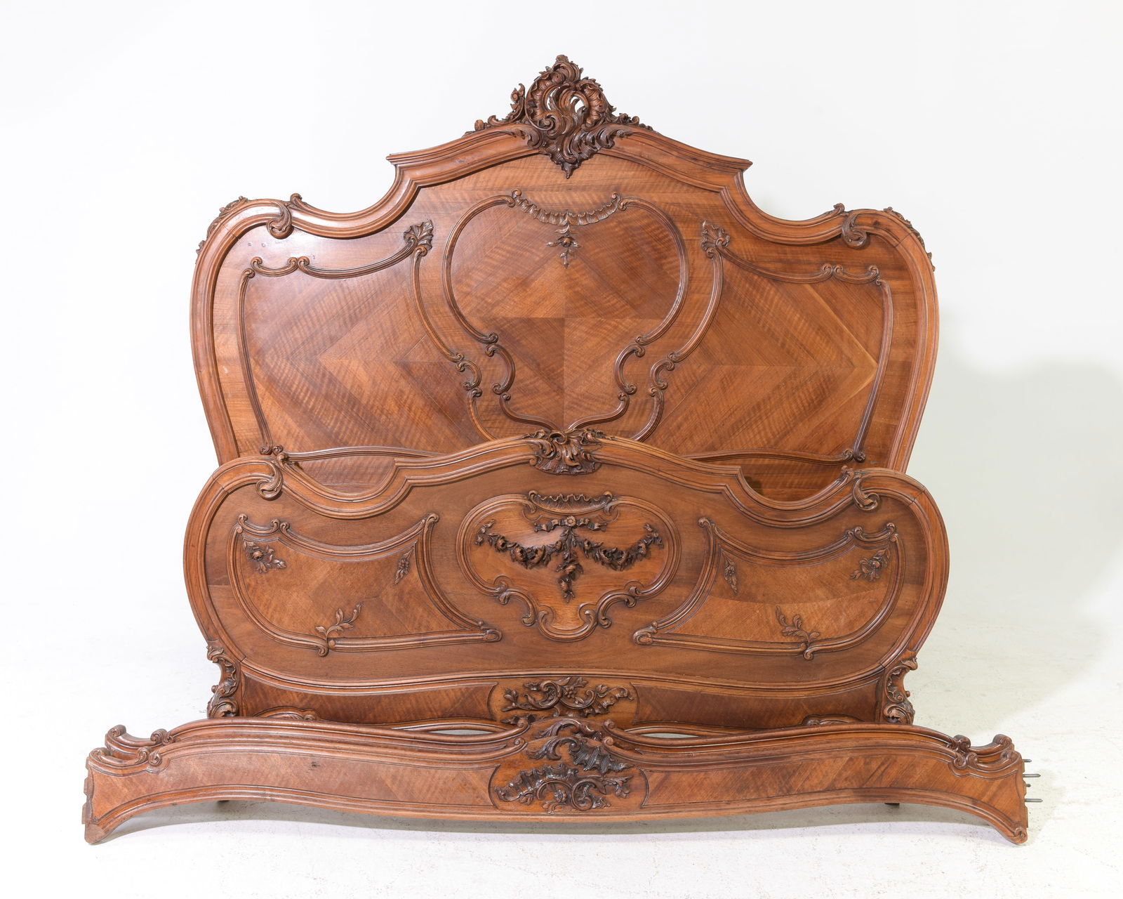 Louis XV Style Carved Walnut Bed with Rails (1 of 5)