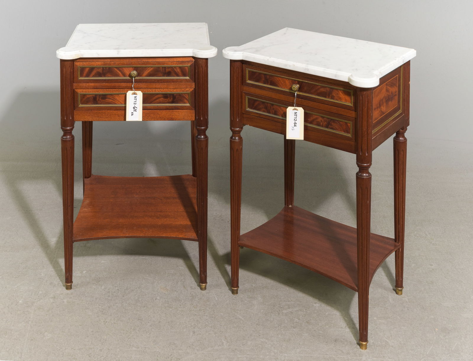 Louis XVI Style Pair of White Marble Top Chests (1 of 4)