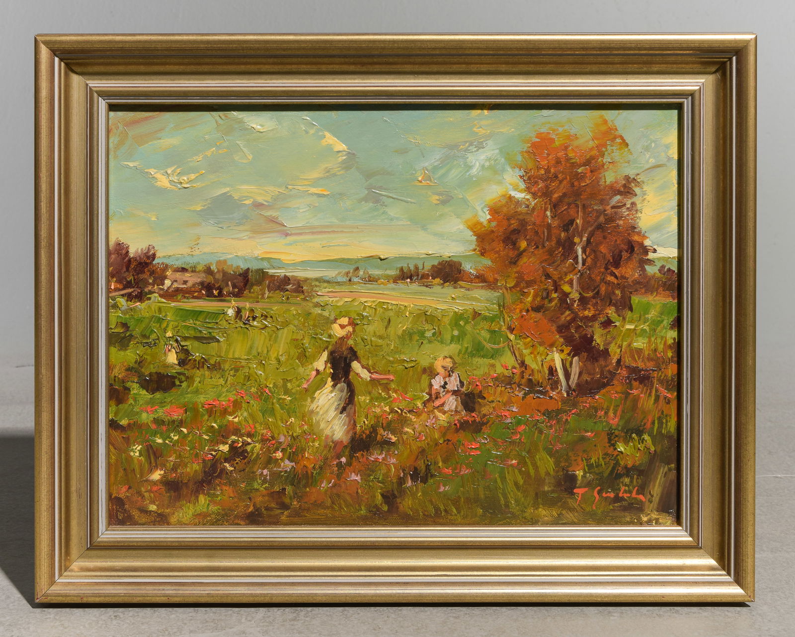 Gold Framed Oil on Canvas Small Landscape: Gold Framed Oil on Canvas Small Landscape - 15 in tall x 19 x 2, The work itself is 12 x 16 - This has a certificate of authenticity