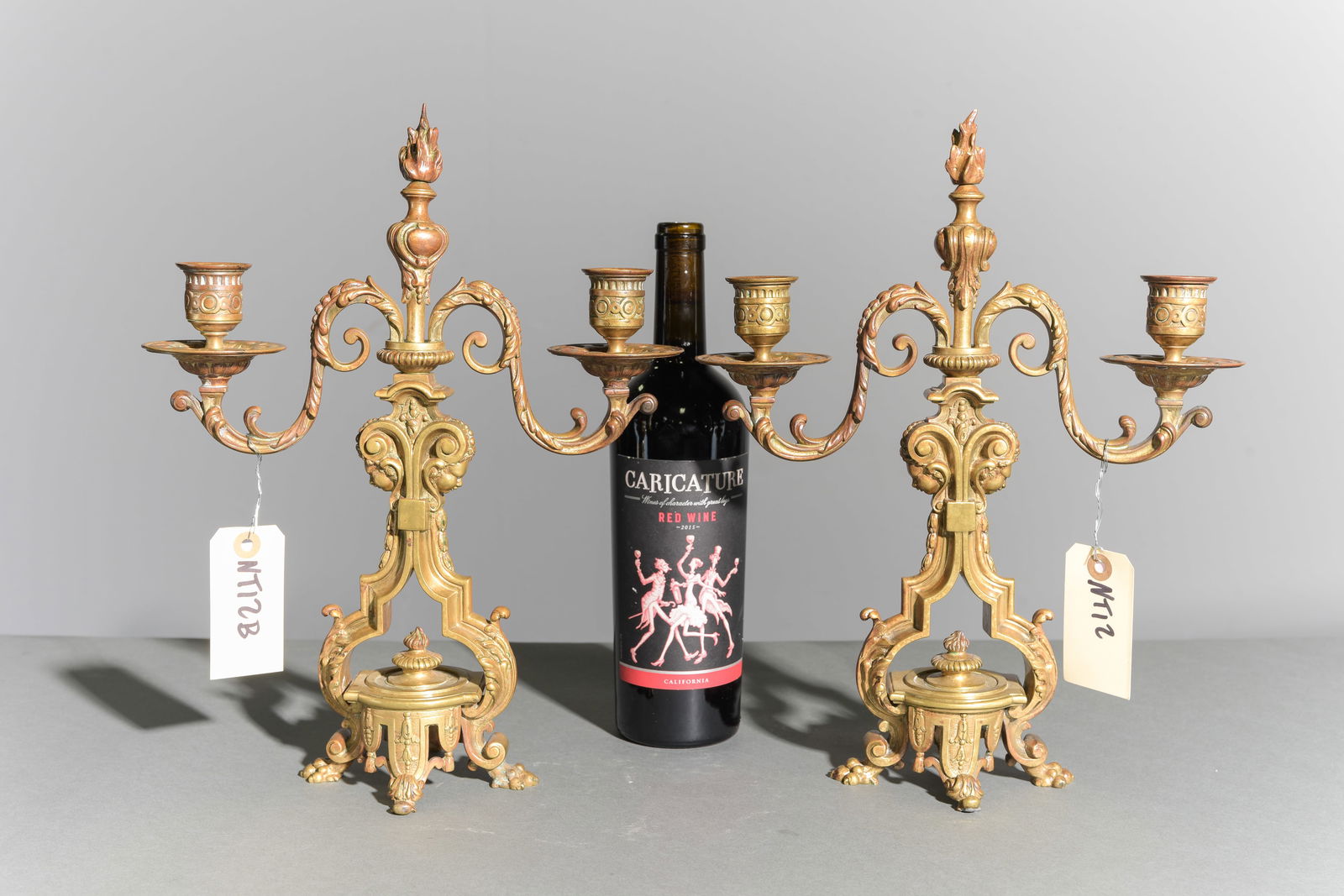 French Baroque / Rococo Style Pair of Candlesticks: French Baroque / Rococo Style Pair of Candlesticks - 14 in tall x 11 x 4.5 each