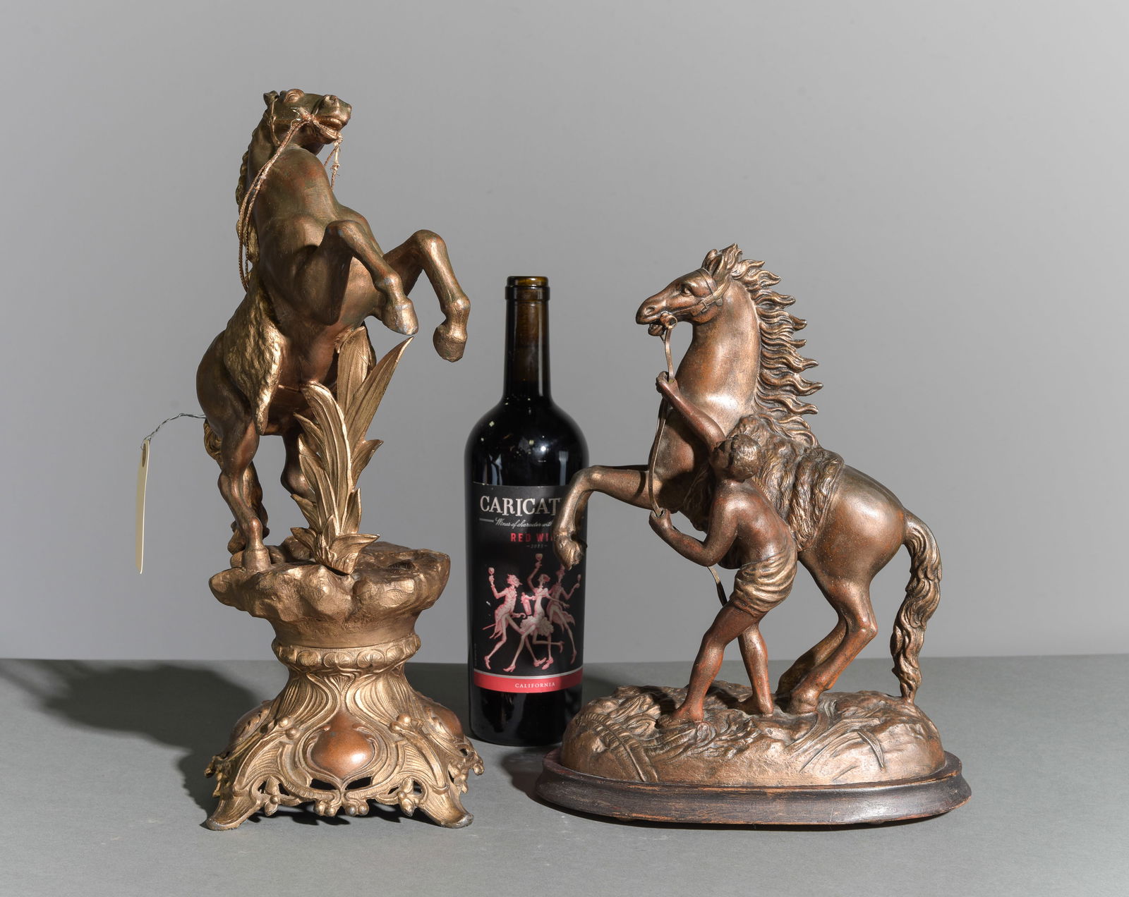 2 French Spelter Horse Figures: 2 French Spelter Horse Figures - Tallest is 16 in tall x 9 x 7.5