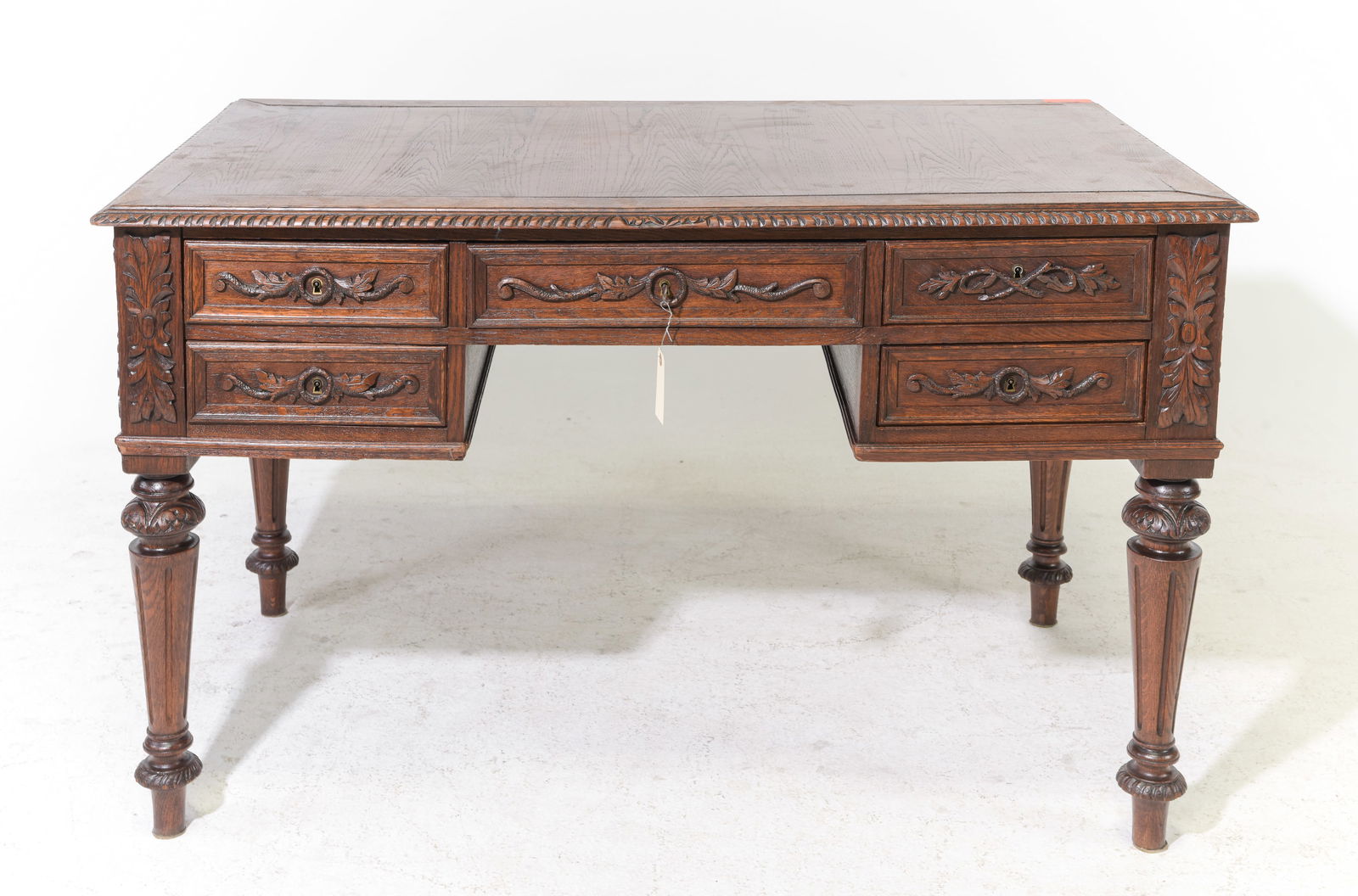 Henri II Style Carved Oak Desk with Turned Legs (1 of 4)