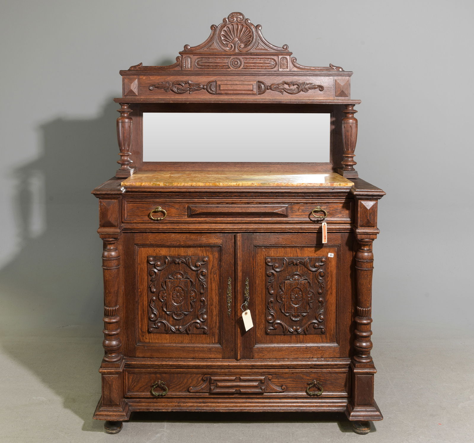 Renaissance Style Carved Oak Marble Top Server (1 of 7)