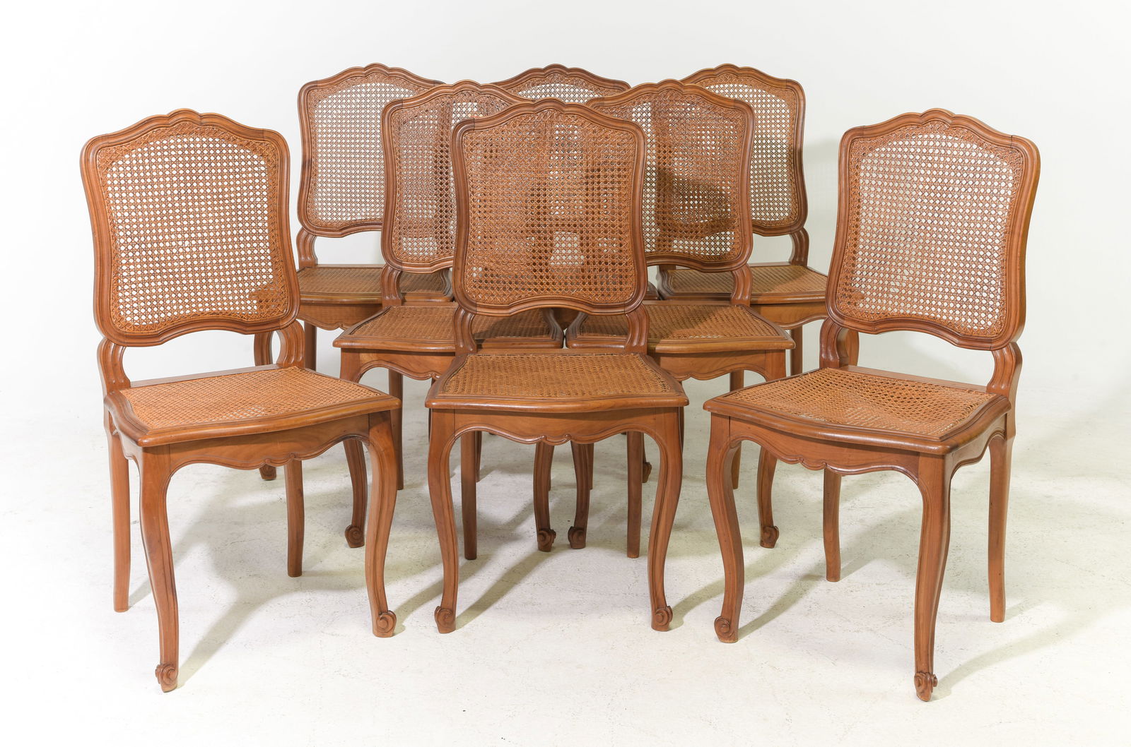 Louis XV Style Set of 8 Caned Oak Chairs (1 of 5)