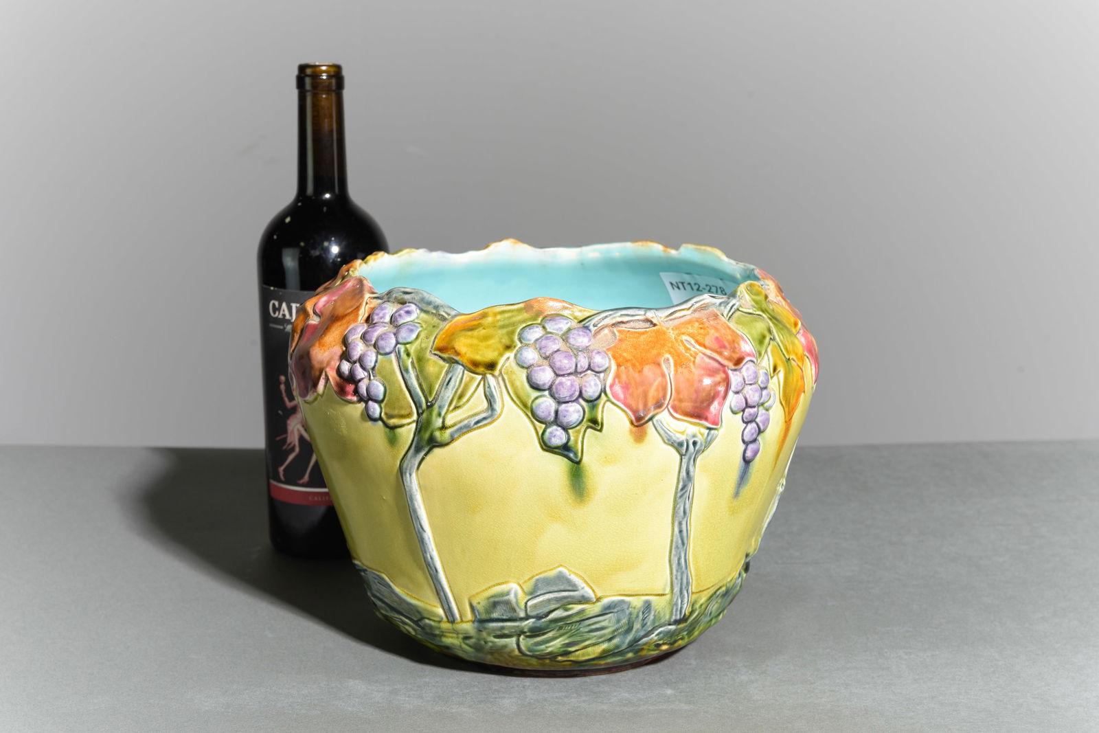 Orchies Majolica Planter / Jardiniere: French Orchies Majolica Planter / Jardiniere - 8 in tall x 10.75 inch diameter