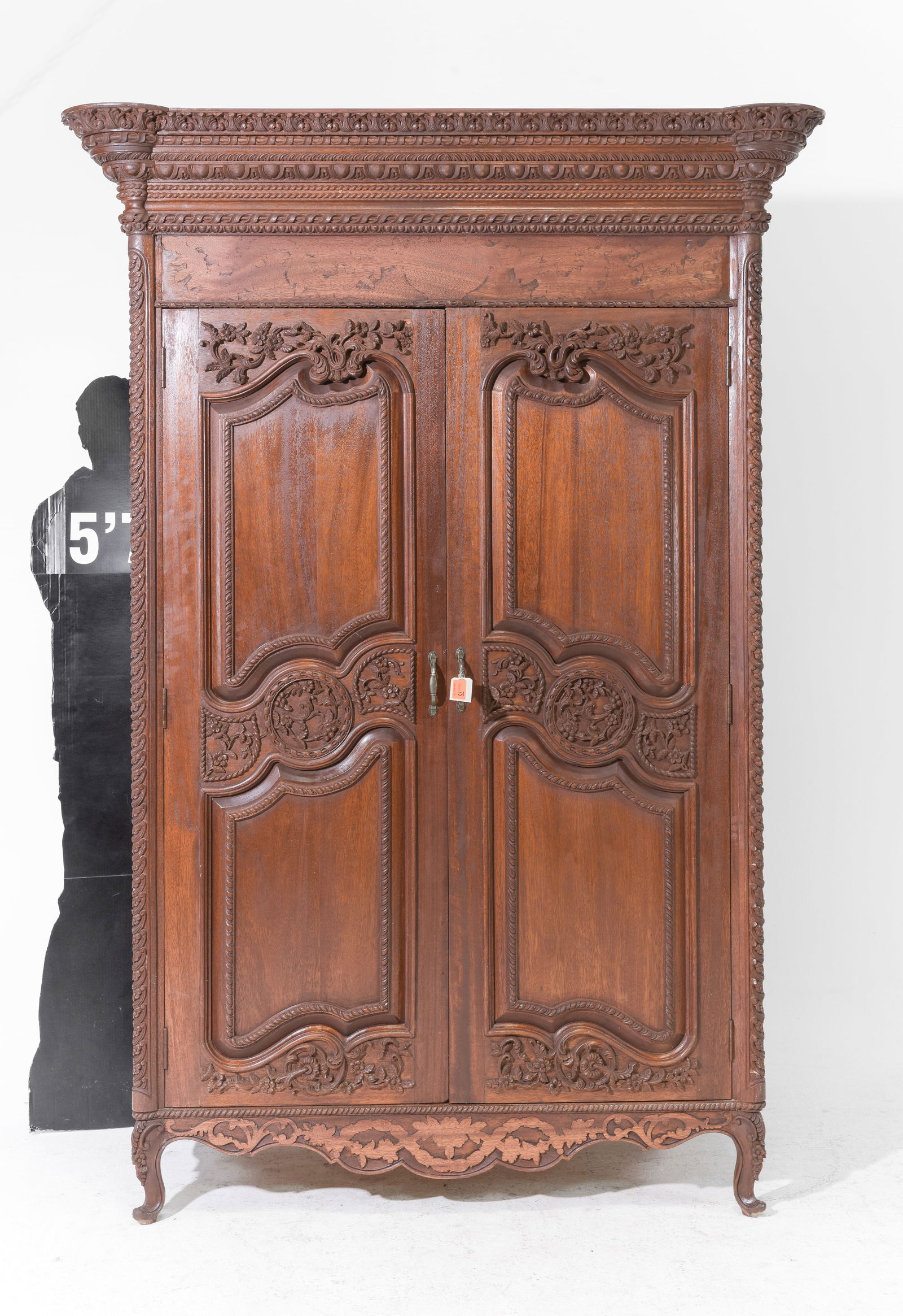 Normandy Style Carved Oak Double Door Robe: Normandy Style Carved Oak Double Door Armoire / Robe - 84 in tall x 60 x 27
