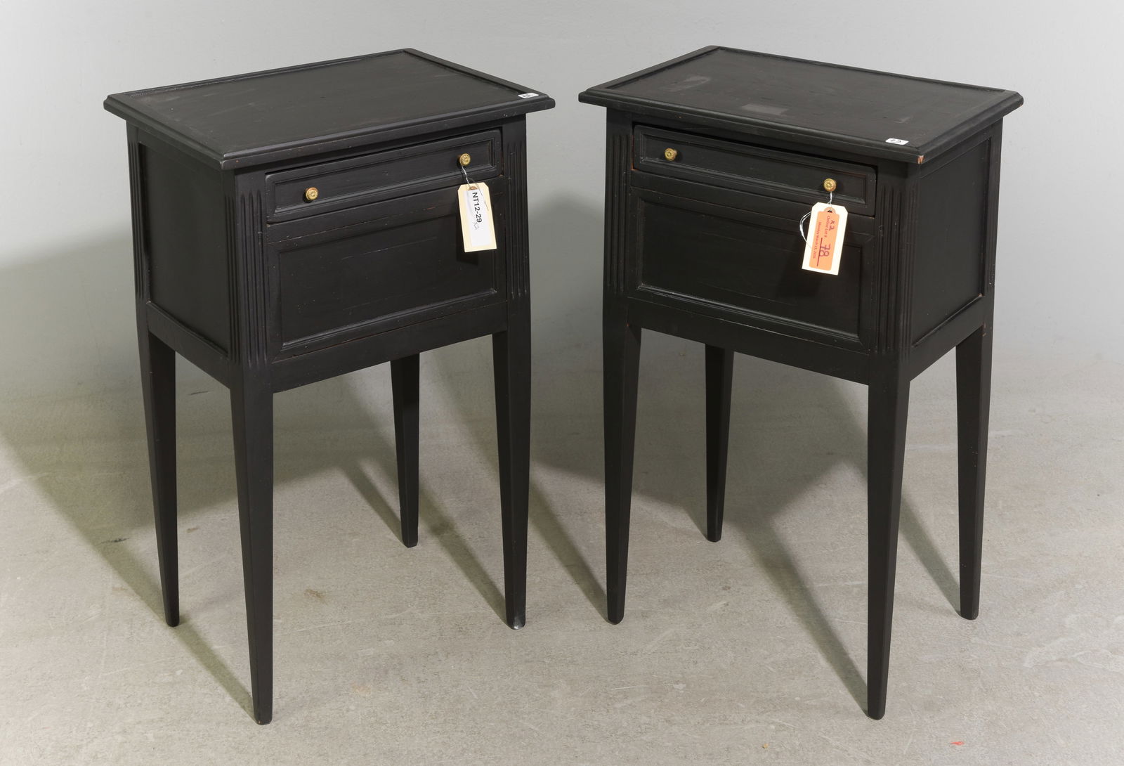 French Pair of Painted Nightstands / Side Tables: French Pair of Painted Nightstands / Side Tables - 27 in tall x 17.5 x 13 each