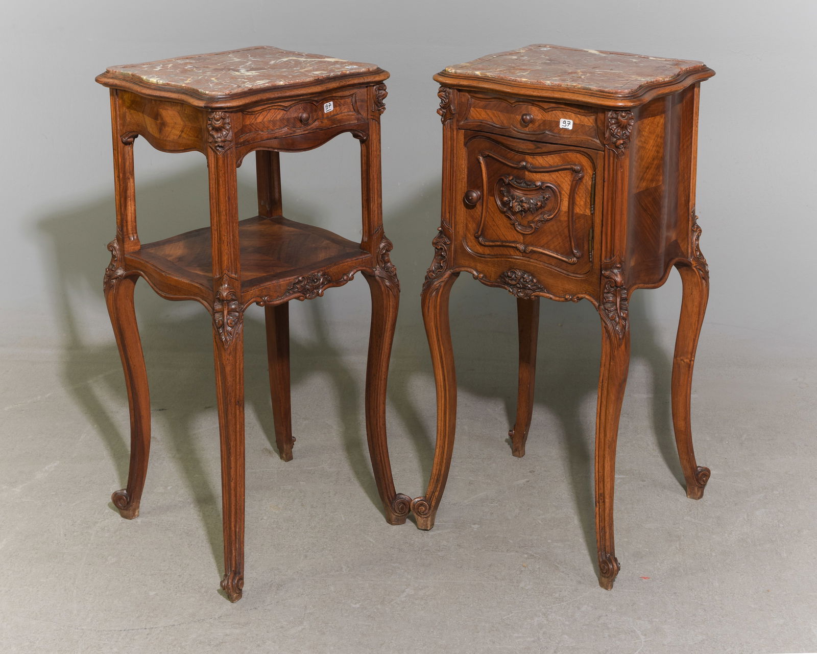 2 Louis XV Style Marble Top Nightstands / Side Tables (1 of 5)