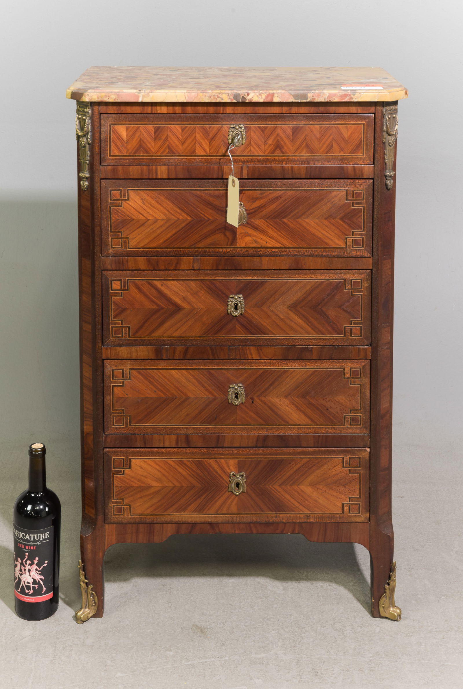 Louis XVI Style Marble Top 5 Drawer Chest / Nightstand (1 of 6)