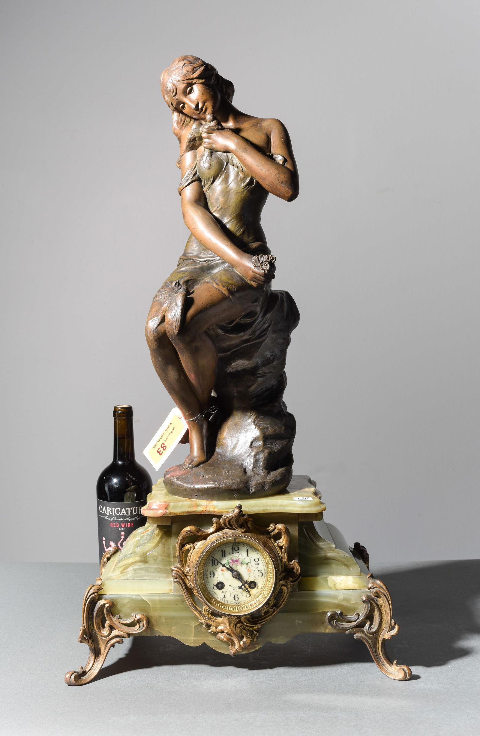 Art Nouveau Figural Clock - "Hirondelle Blessee": Art Nouveau Figural Clock - "Hirondelle Blessee" - 29.5 in tall x 16 x 9 - This is signed