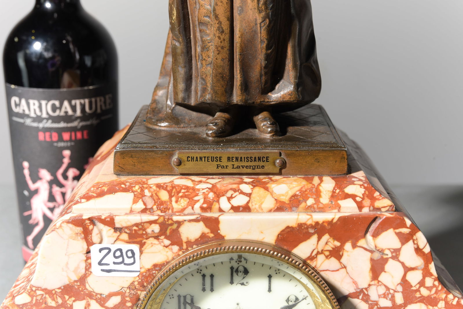 Figural Mantle Clock with Rouge Marble Base - 3