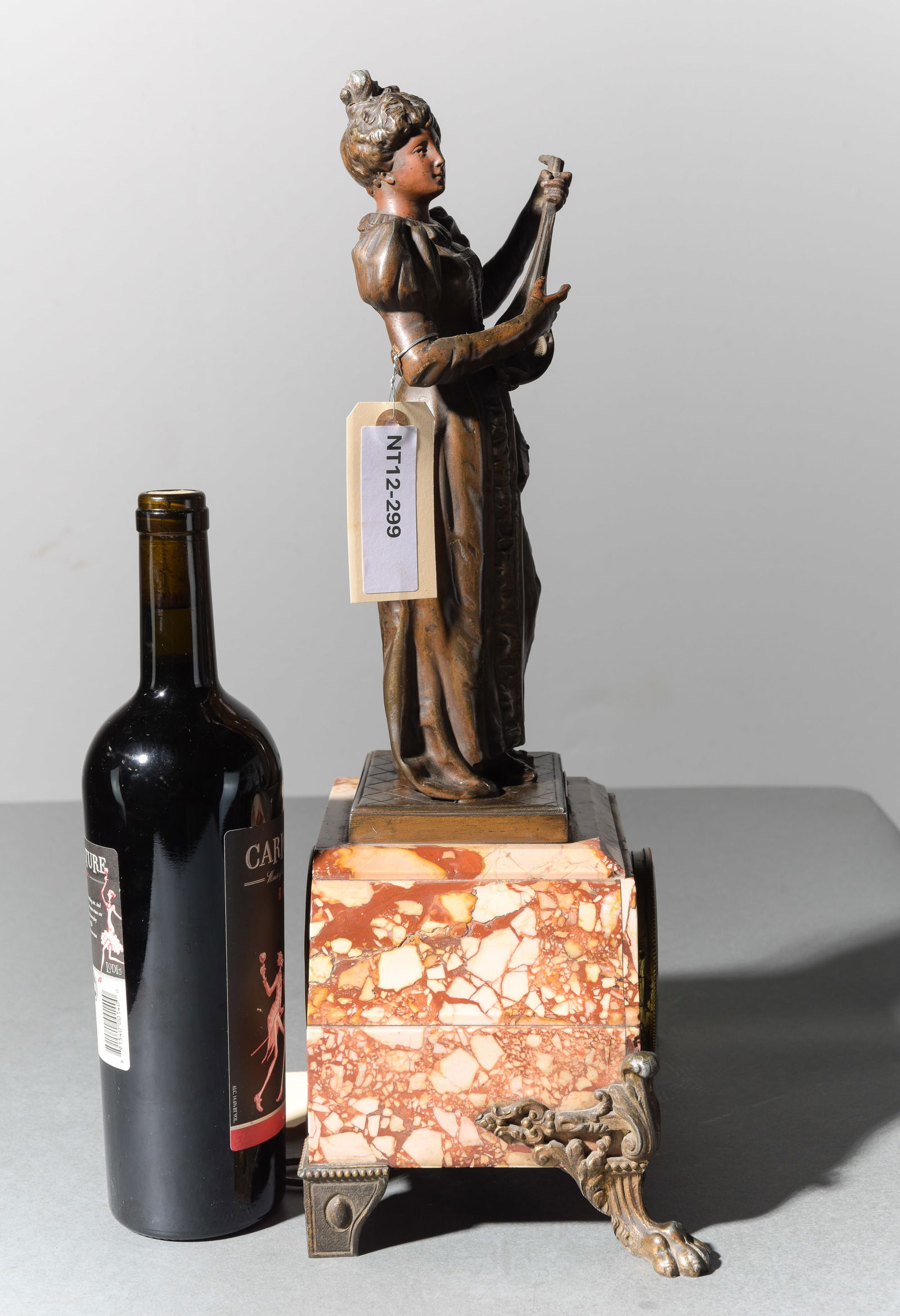 Figural Mantle Clock with Rouge Marble Base - 5