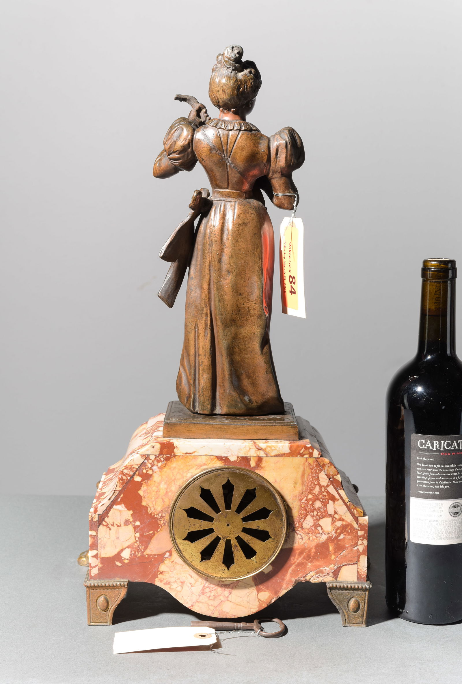 Figural Mantle Clock with Rouge Marble Base - 6