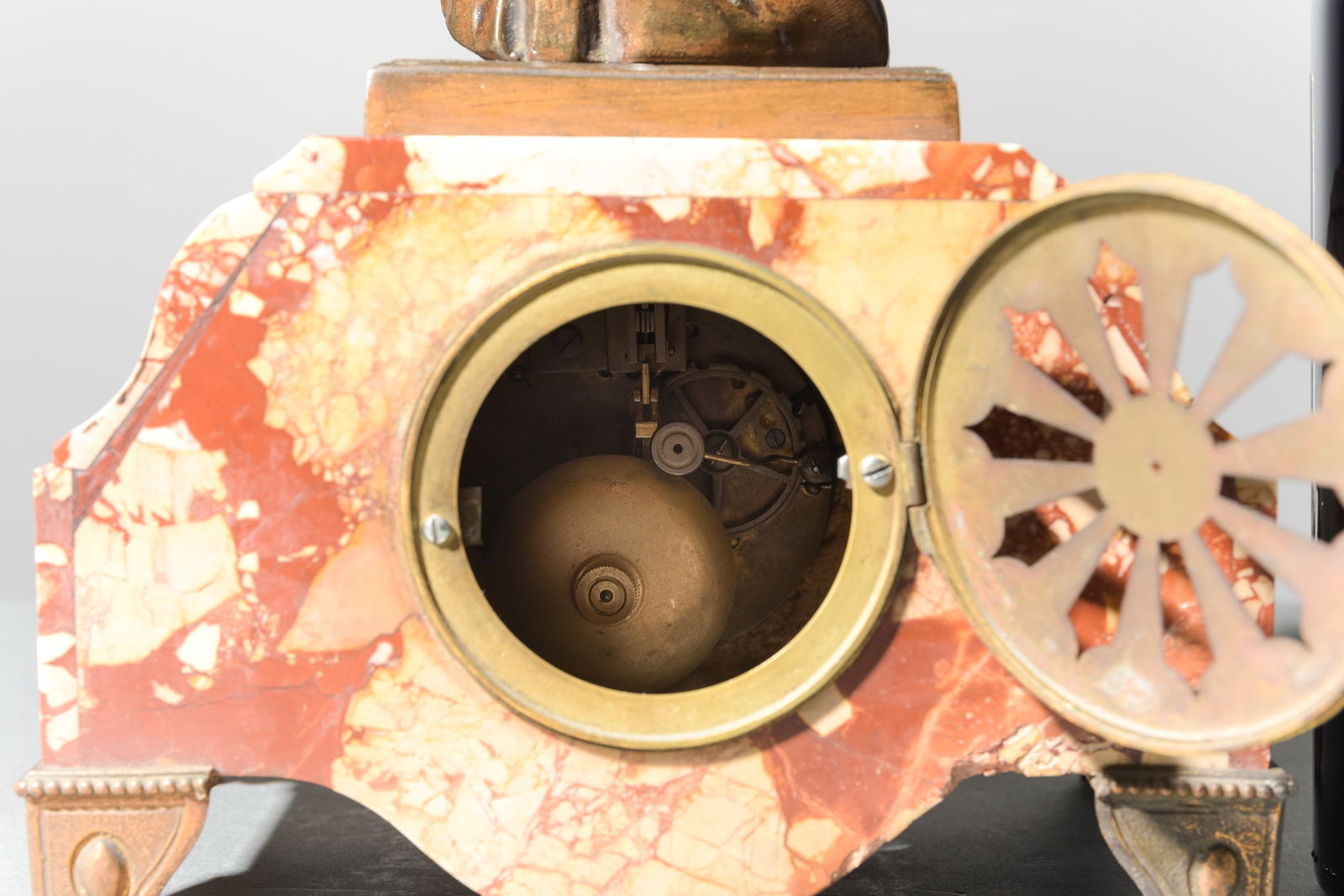 Figural Mantle Clock with Rouge Marble Base - 7
