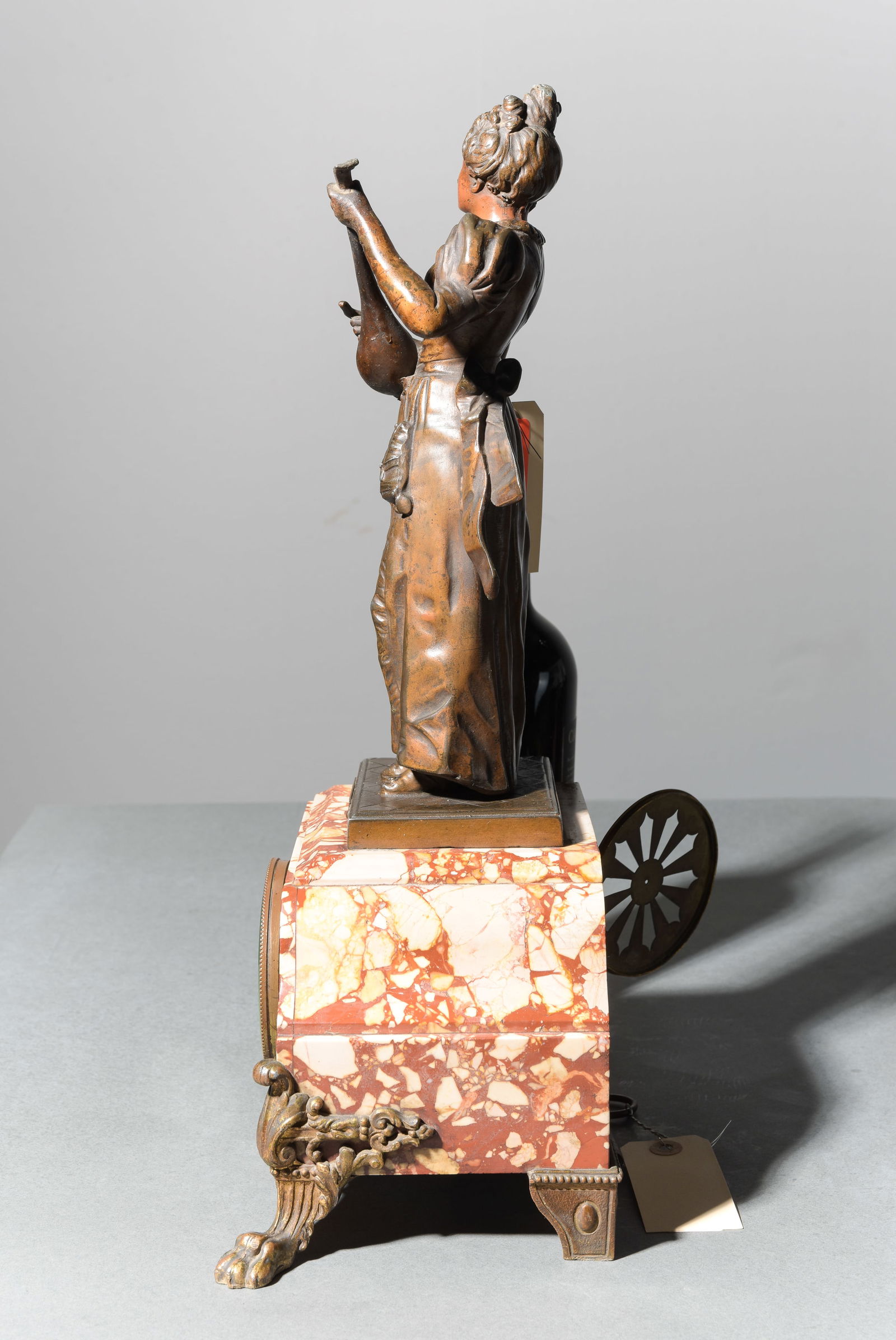 Figural Mantle Clock with Rouge Marble Base - 8