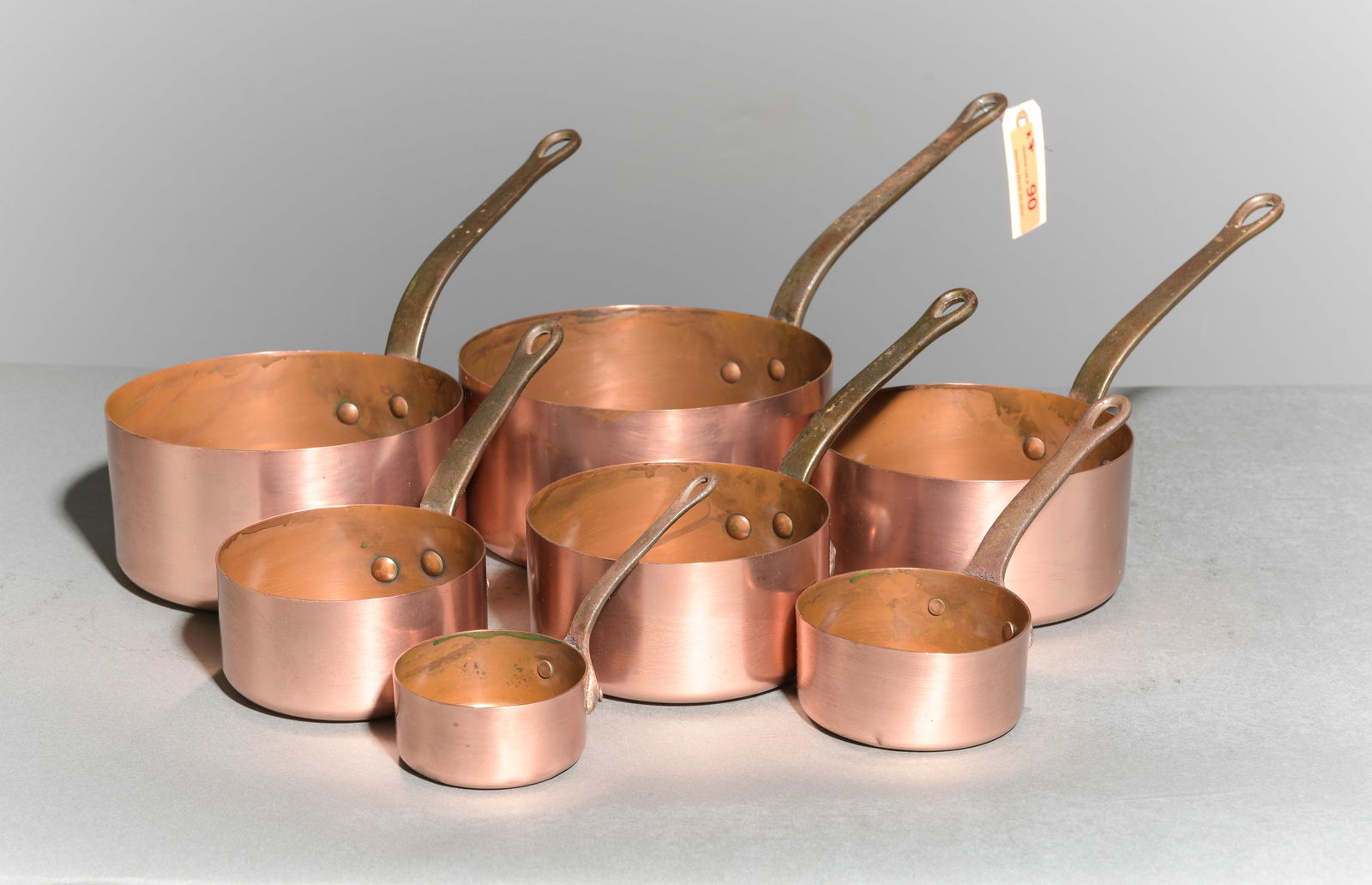 French Set of 7 Graduated Copper Sauce Pans (1 of 3)