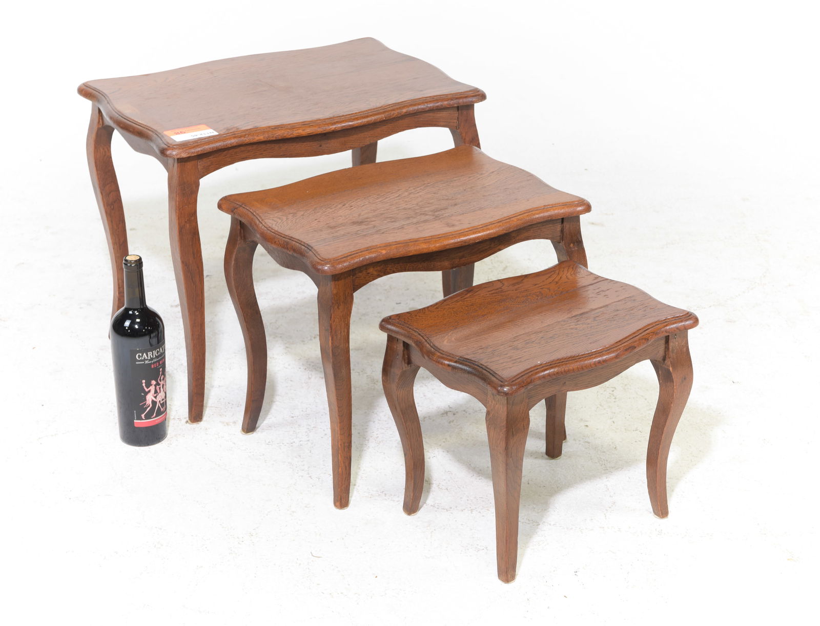 Louis XV Style Oak Nest of 3 Tables #2: French Louis XV Style Oak Nest of 3 Tables - 18 in tall x 22.5 x 15.5, 15.25 in tall x 18.25 x 13.25 and 12.25 in tall x 14.5 x 11