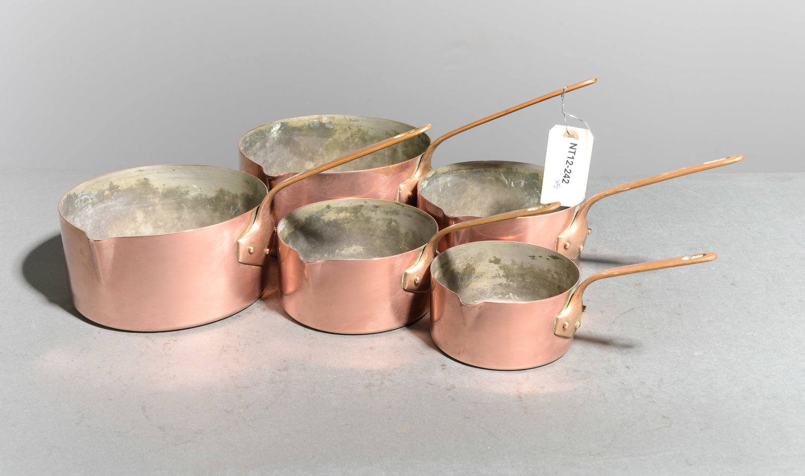 French Set of 5 Graduated Copper Sauce Pans #3 (1 of 4)