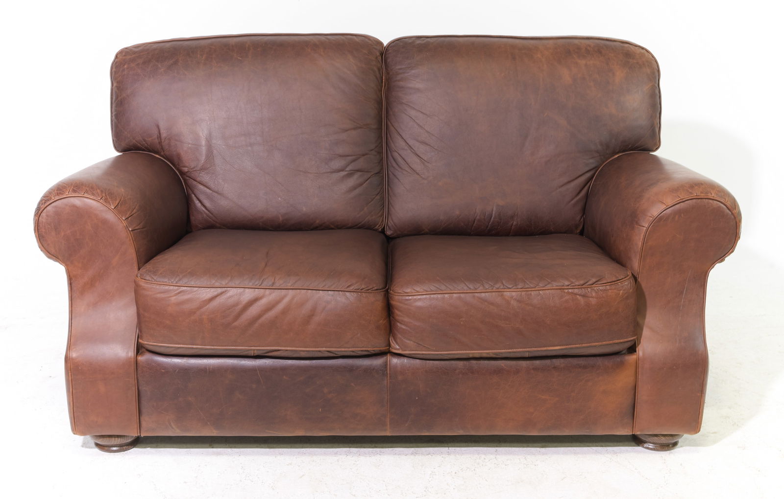 Brown Leather Two Seater Sofa / Loveseat (1 of 5)