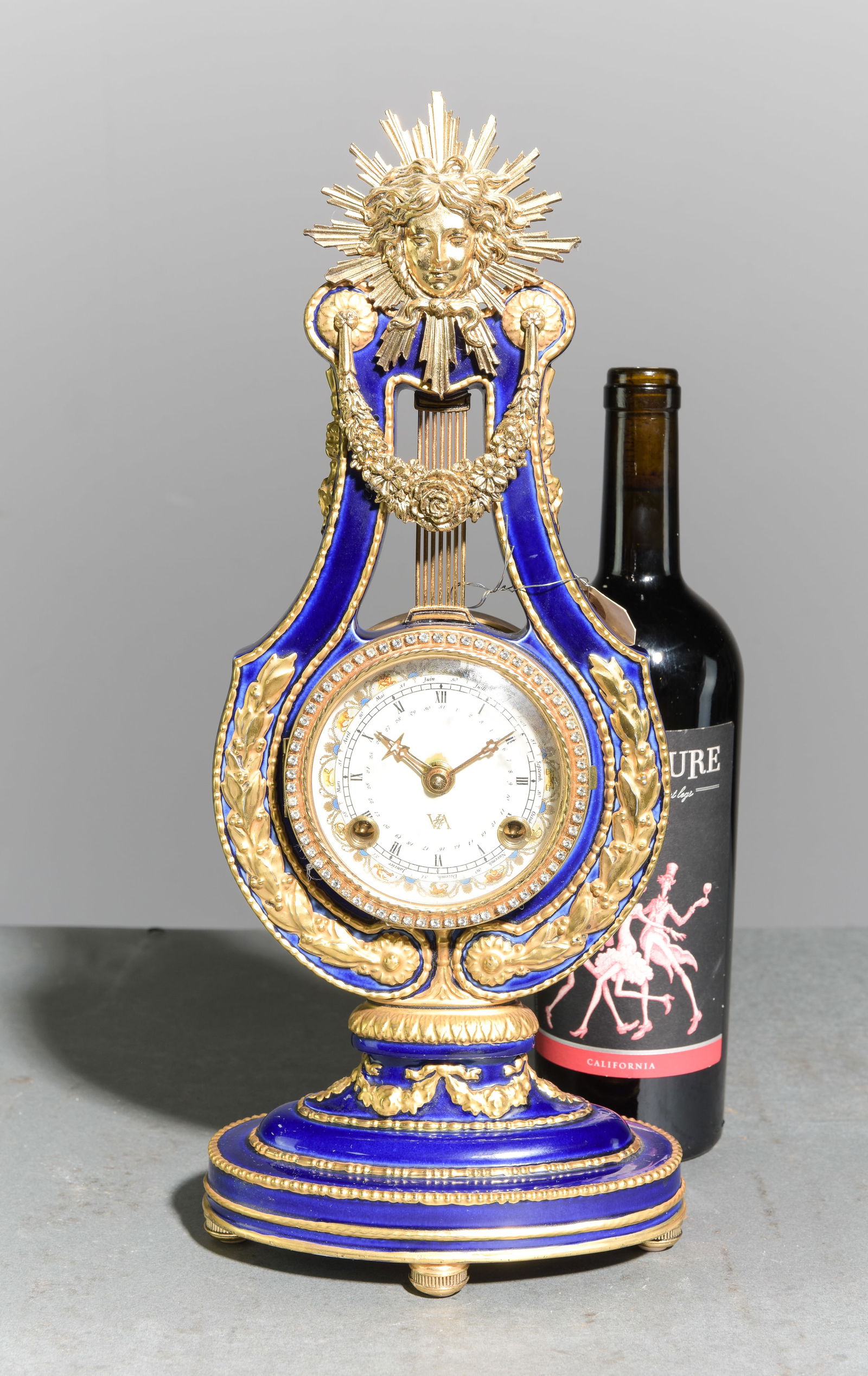 Marie Antoinette Fine Porcelain Clock: Marie Antoinette Fine Porcelain Clock - Marked on the bottom Crafted in Malaysia "The Victoria & Albert Museum" - 15 in tall x 6 x 3.5