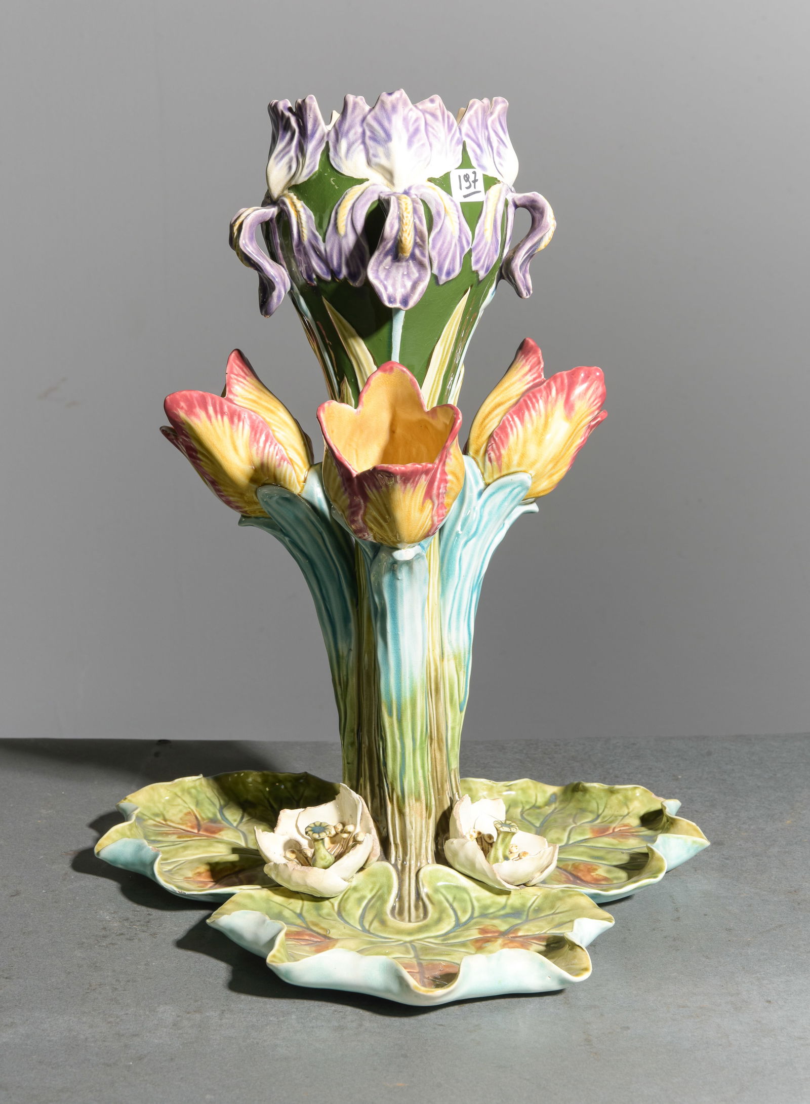 Onnaing Majolica Tulips Vase: Onnaing Majolica Tulips Vase - 17 in tall x 14 x 14