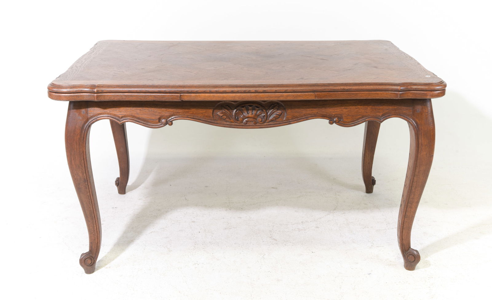 Louis XV Style Oak Draw Leaf Dining Table: French Louis XV Style Oak Draw Leaf Dining Table - 30 in tall x 53 x 36, leaf is 19 in, floor to apron is 25 in tall and space between legs is 46 in