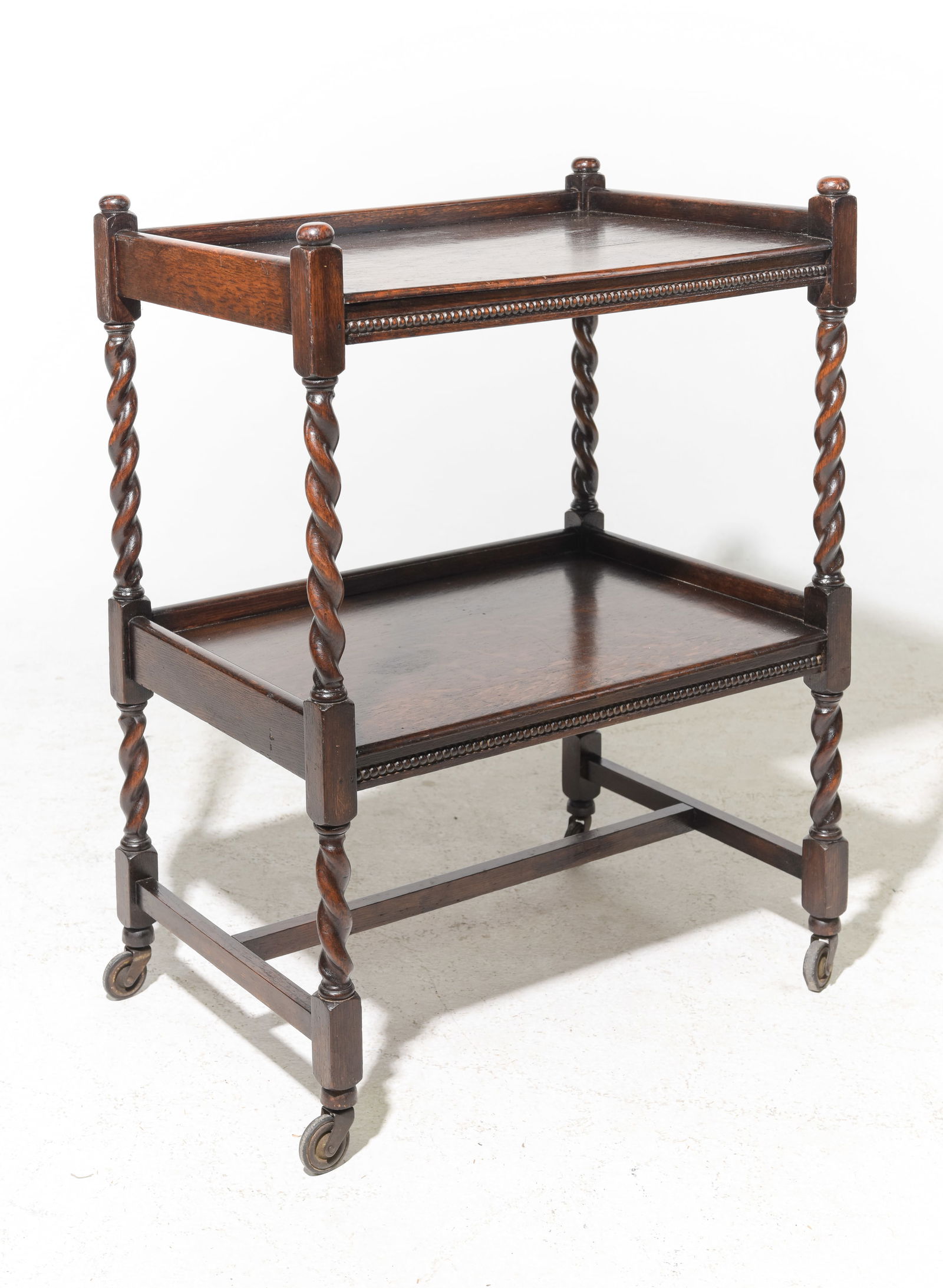 British Oak Barley Twist 2 Tier Trolley / Bar Cart: British Oak Barley Twist 2 Tier Trolley / Bar Cart - 32 in tall x 24 x 16