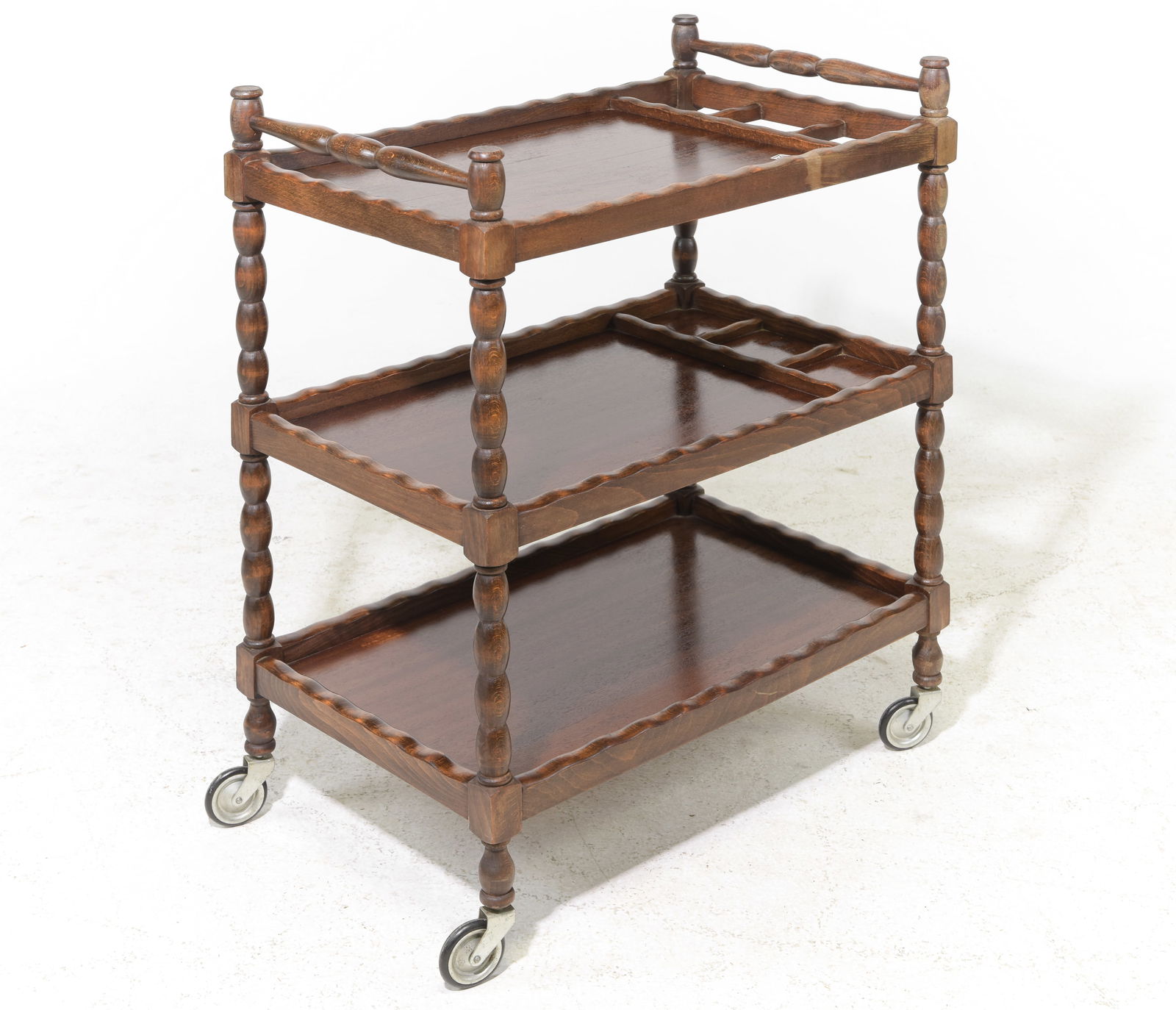 Oak Bobbin Legs 3 Tier Trolley / Bar Cart: Oak Bobbin Legs 3 Tier Trolley / Bar Cart - 31.5 in tall x 25 x 15.5