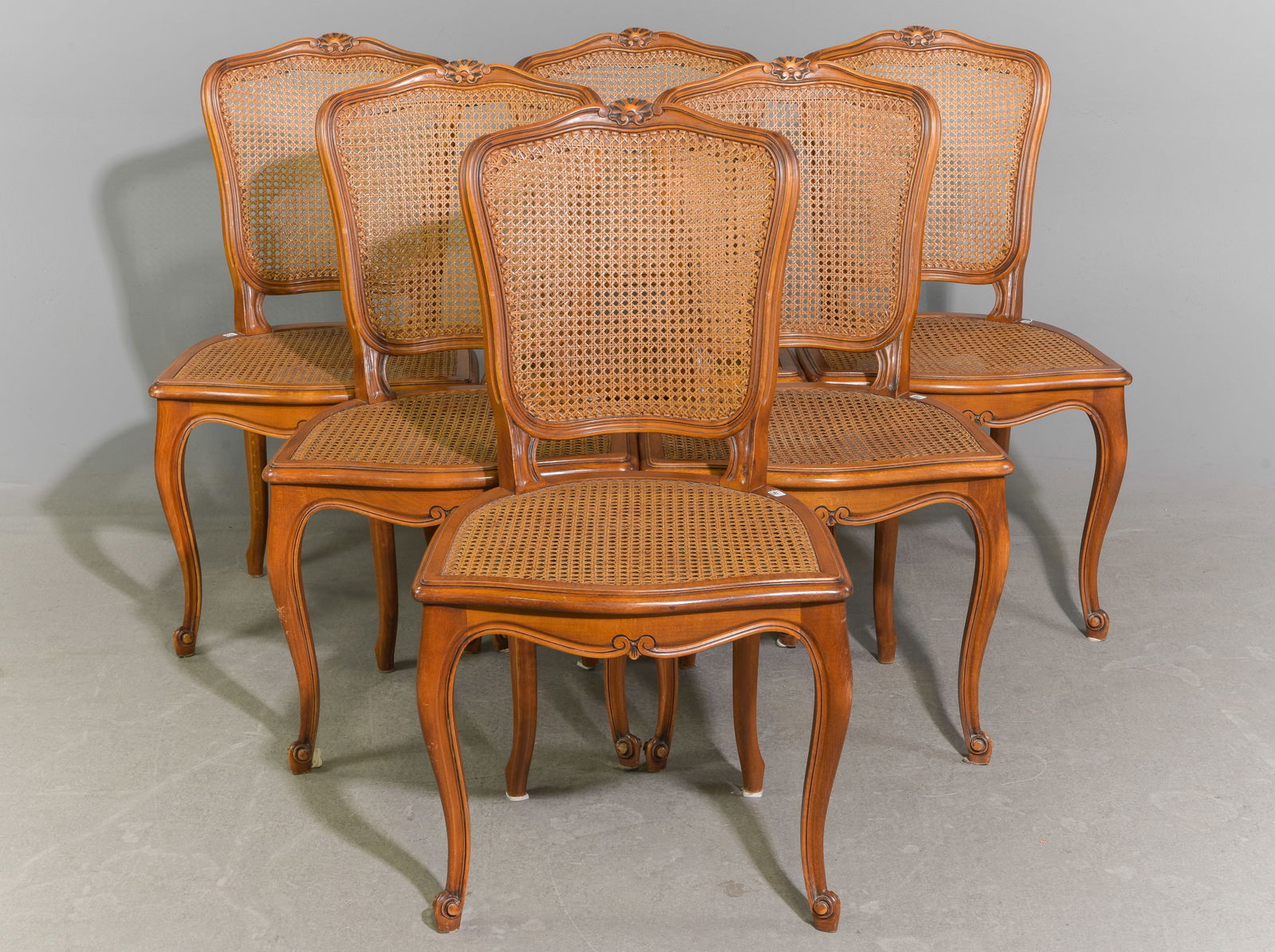 Louis XV Style Set of 6 Caned Dining Chairs: French Louis XV Style Set of 6 Caned Dining Chairs - 36.5 in tall x 20 x 18 each with a seat height of 17.5 inches