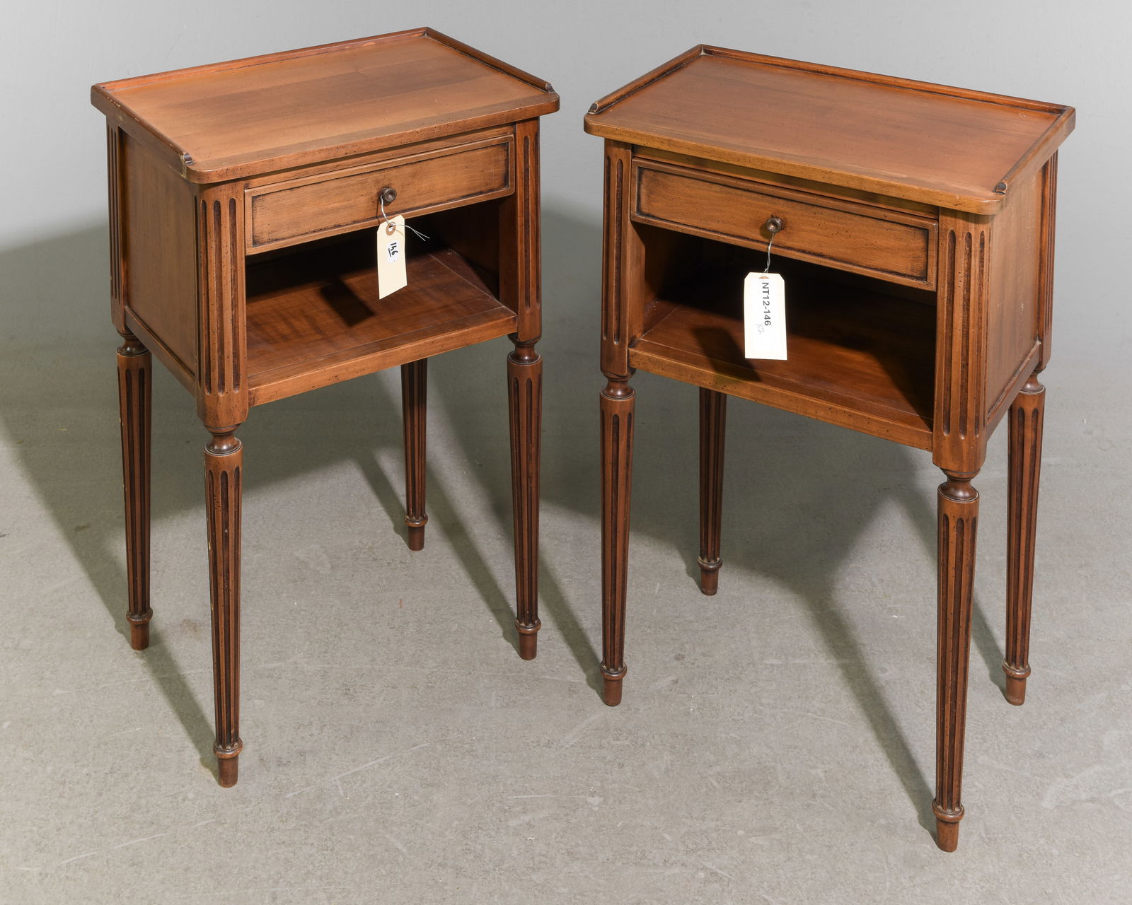 Louis XVI Style Pair of Cherry Side Tables: French Louis XVI Style Pair of Cherry Side Tables / Nightstands - 26.5 in tall x 17 x 12 each