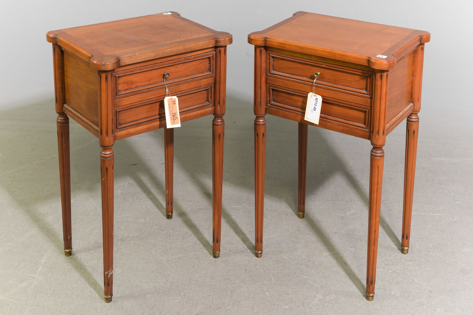 Louis XVI Style Pair of Nightstands / Chests: French Louis XVI Style Pair of Nightstands / Chests / Occasional Tables with Drawers - 27 in tall x 15.5 x 11 each