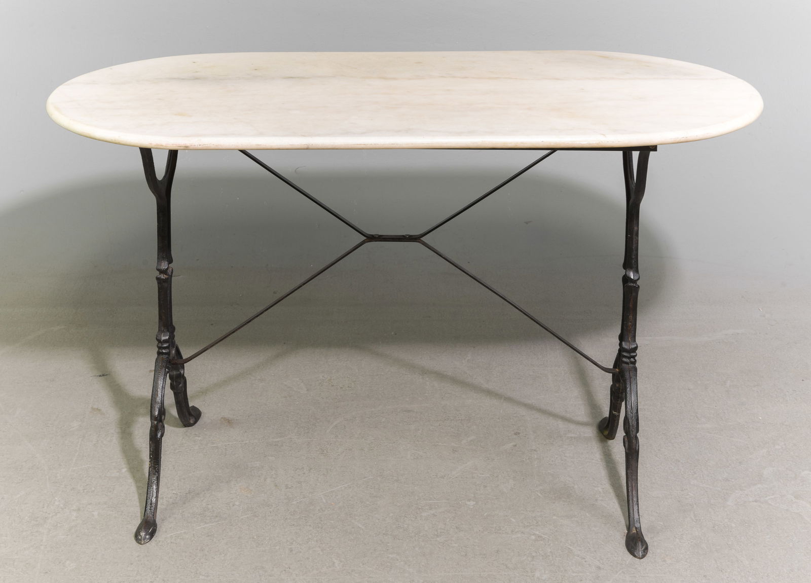 French Whit Marble Top Oval Iron Base Table (1 of 4)