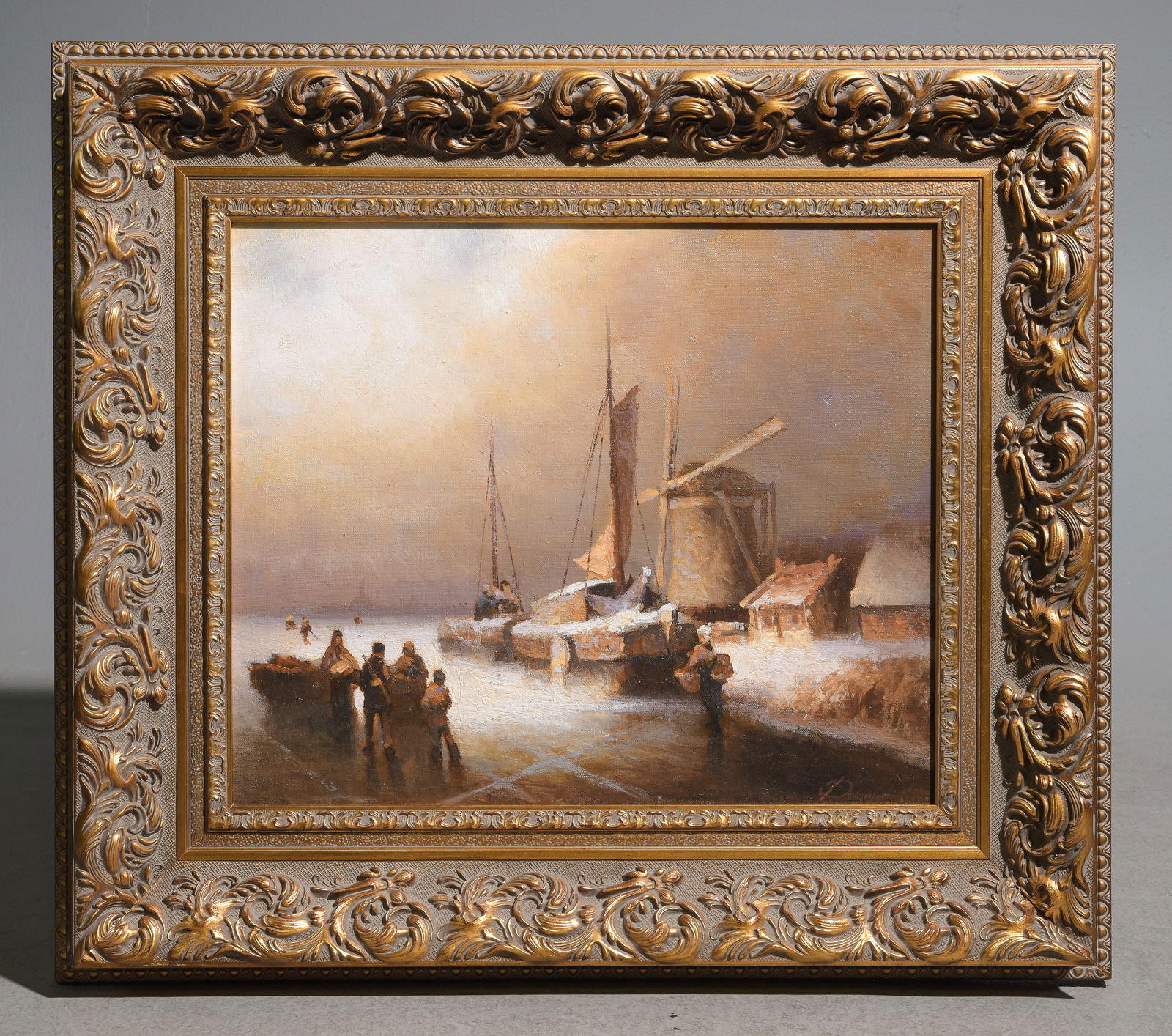 Grigory Roshin "Winter Work": Grigory Roshin "Winter Work" Framed Oil on Canvas Painting - 31 in tall x 35 x 3, The work itself is 20 x 24 - Grigory Roshin is a Russian artist born in Moscow in 1956.