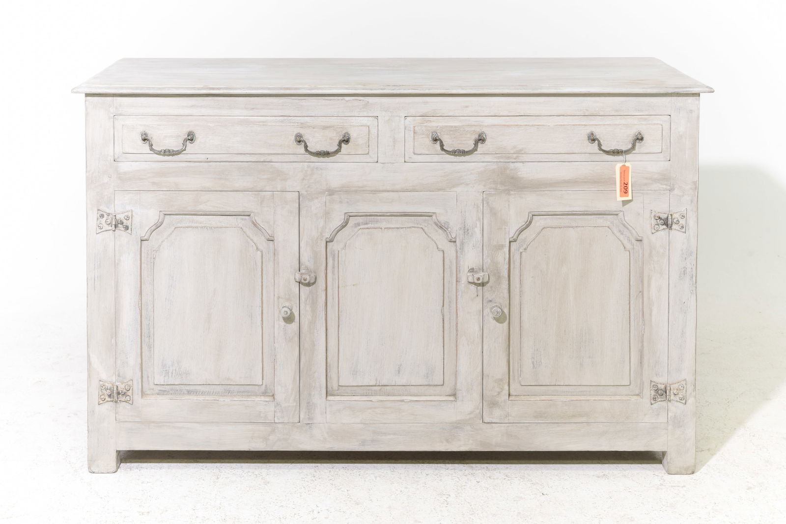 Grey Painted Oak Buffet / Low Sideboard with Drawers: Grey Painted Oak Buffet / Low Sideboard with Drawers - 34.5 in tall x 54 x 18.25