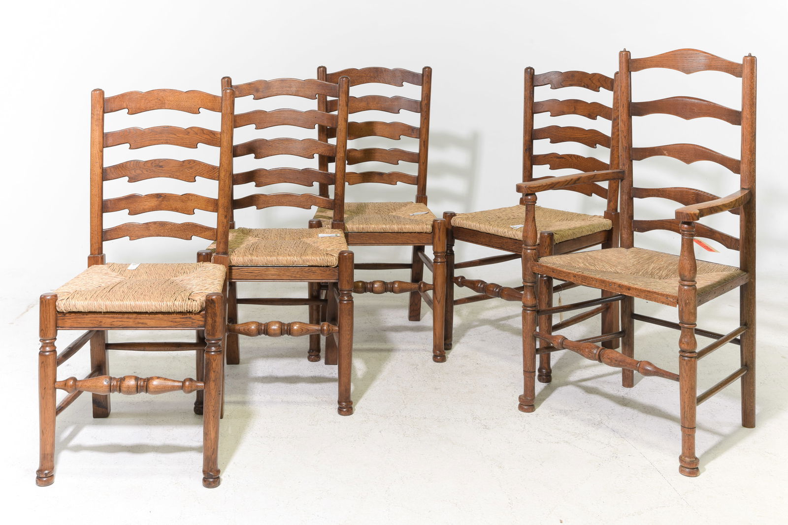 British Oak Set of 5 Rush Seat Chairs (1 of 4)