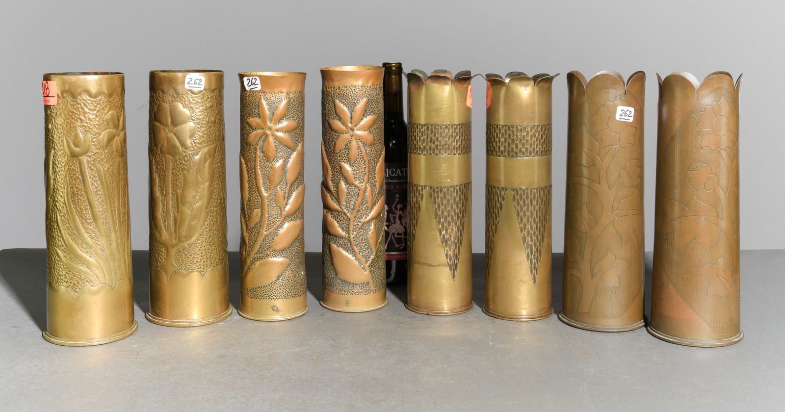 4 Pairs of Brass Trench Art Vases #2: 4 Pairs of Brass Trench Art Vases - Largest is 11.75 in tall x 4 inch diameter