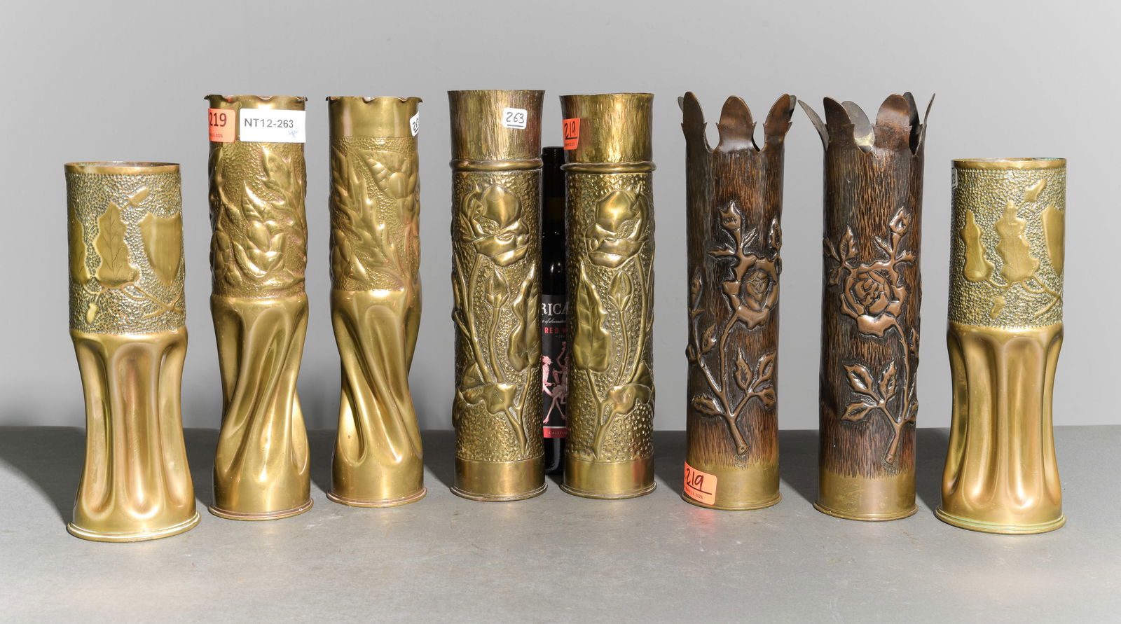 4 Pairs of Brass Trench Art Vases #3: 4 Pairs of Brass Trench Art Vases - Largest is 13.75 in tall x 3.25 inch diameter
