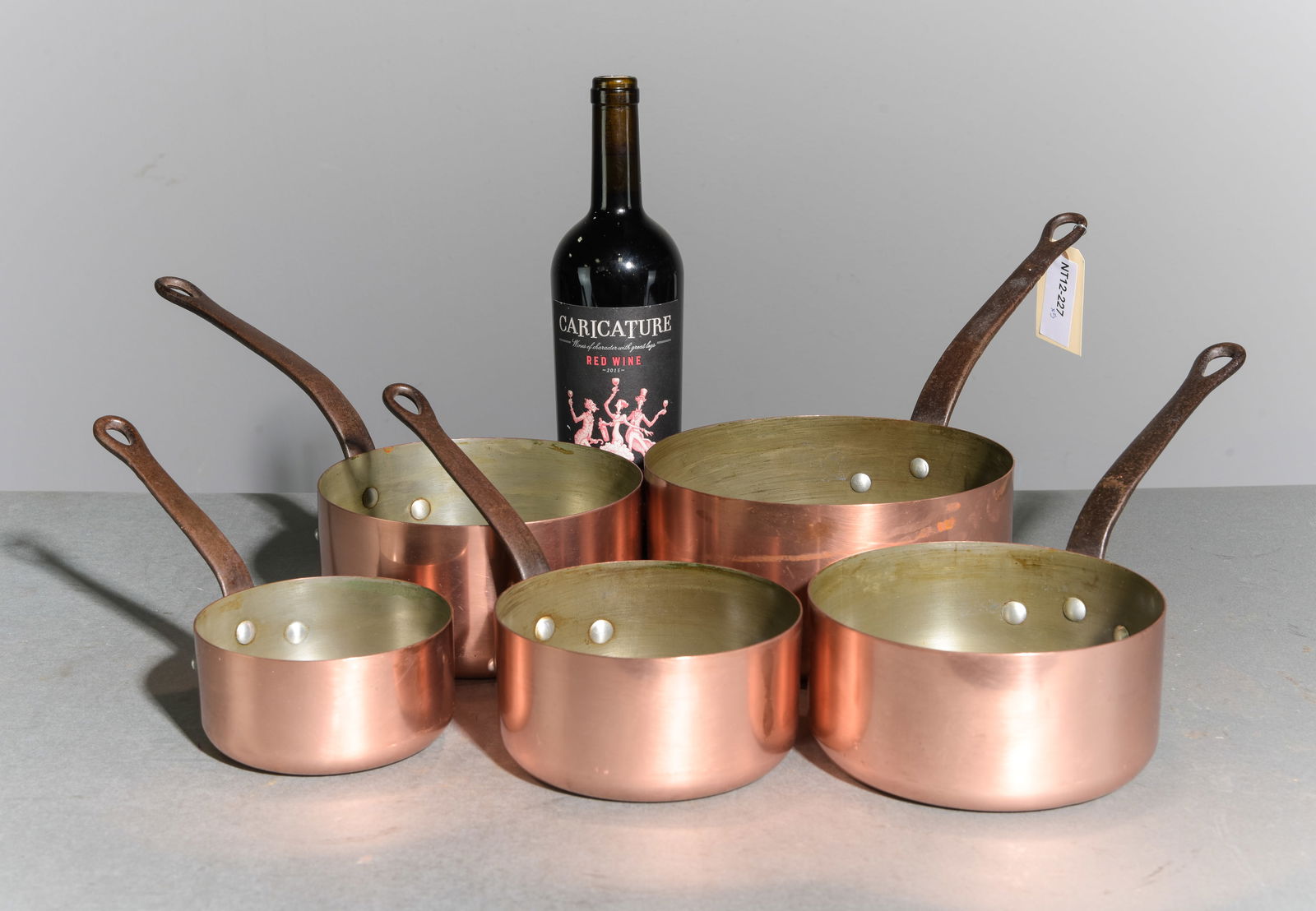 French Set of 5 Graduated Copper Sauce Pans #1: French Set of 5 Graduated Copper Sauce Pans - Largest is 8 in tall x 16.25 x 7.75