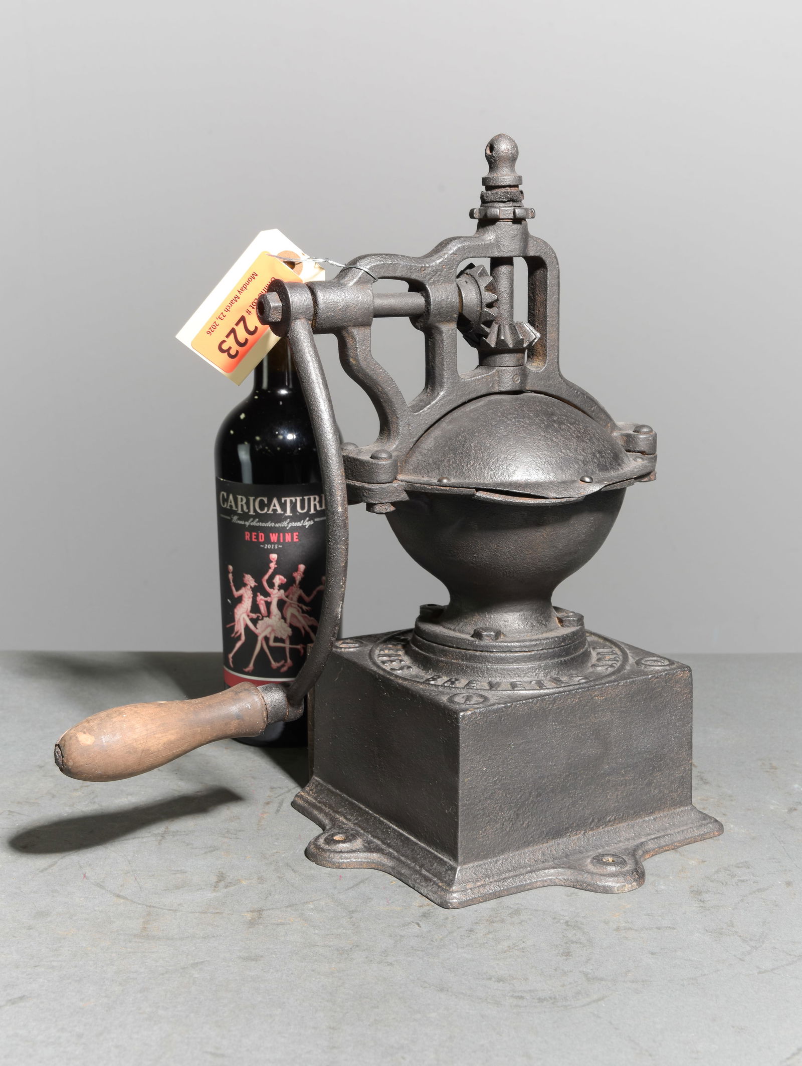 French Iron & Wood Coffee Grinder: French Iron & Wood Coffee Grinder - 14.5 in tall x 13.5 x 8