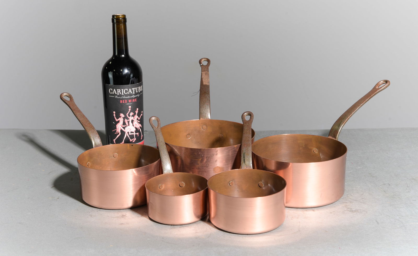 French Set of 5 Graduated Copper Sauce Pans #4: French Set of 5 Graduated Copper Sauce Pans - Largest is 7.5 in tall x 15 x 7.25